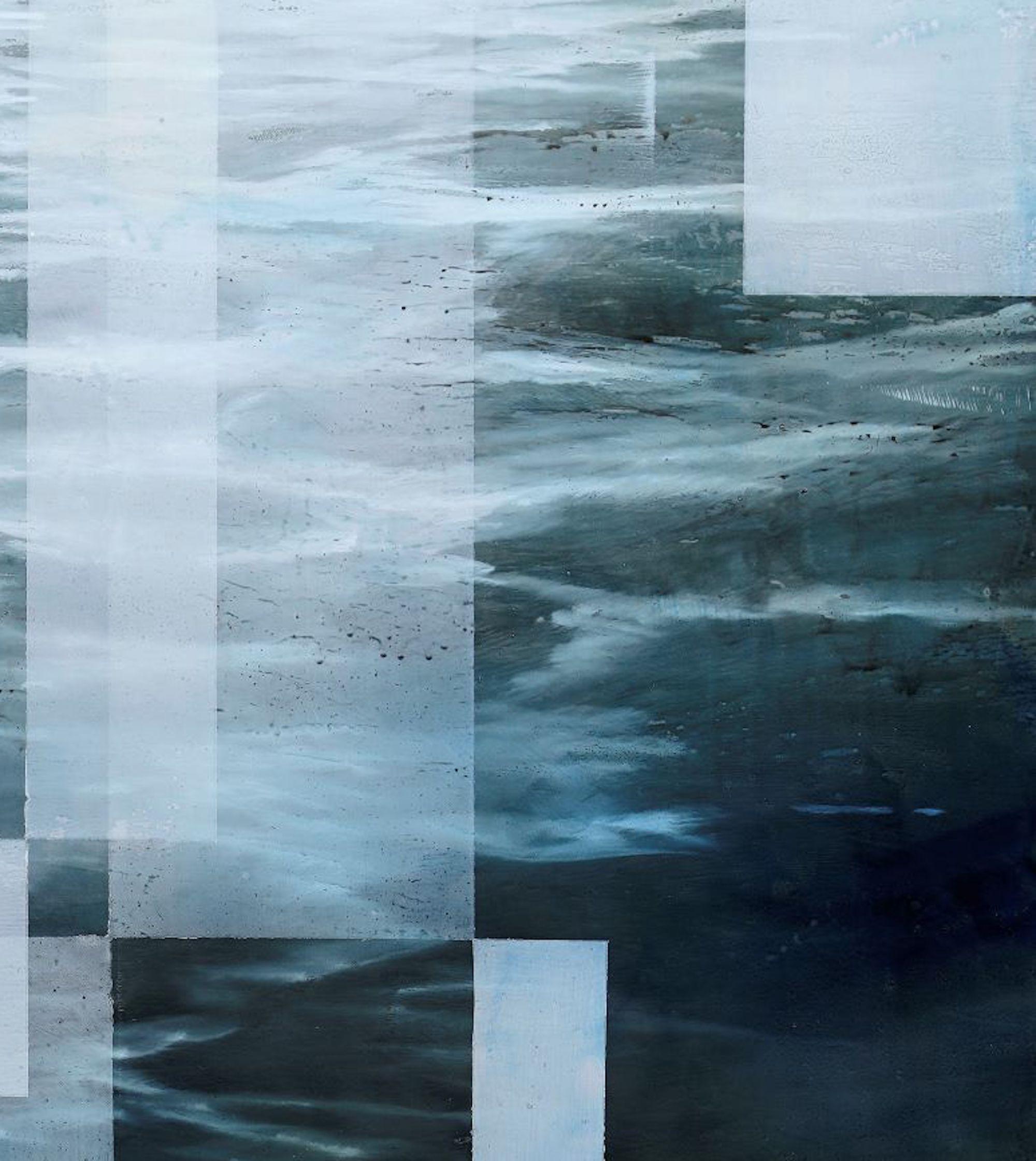 Deep End V by Joachim van der Vlugt - Semi-abstract painting, sea, dark colors For Sale 2