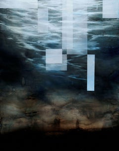 Deep End V von Joachim van der Vlugt – halb-abstrakte Malerei, Meer, dunkle Farben