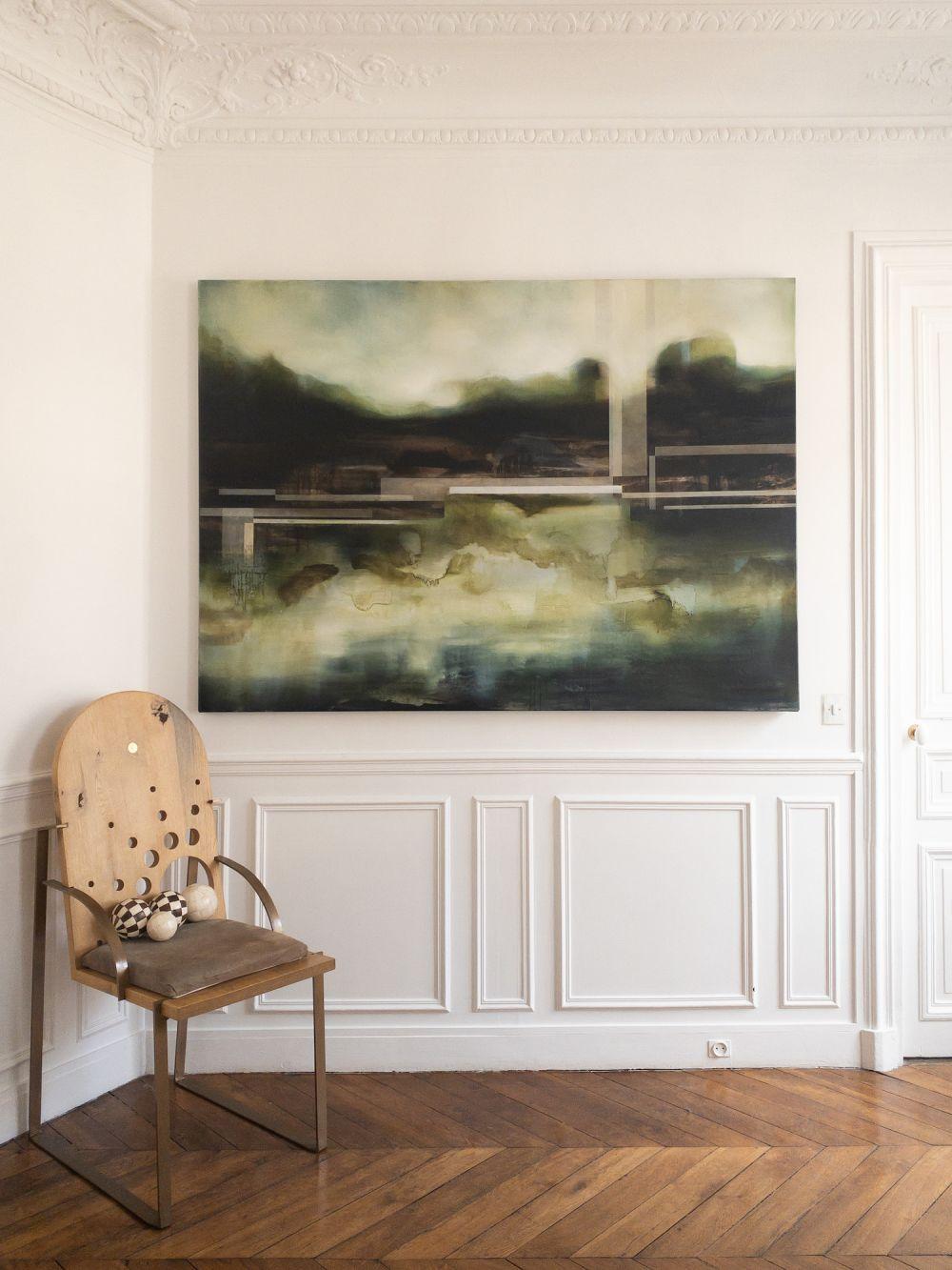 Elysium II de Joachim van der Vlugt - Pintura semiabstracta, verde, paisaje en venta 1