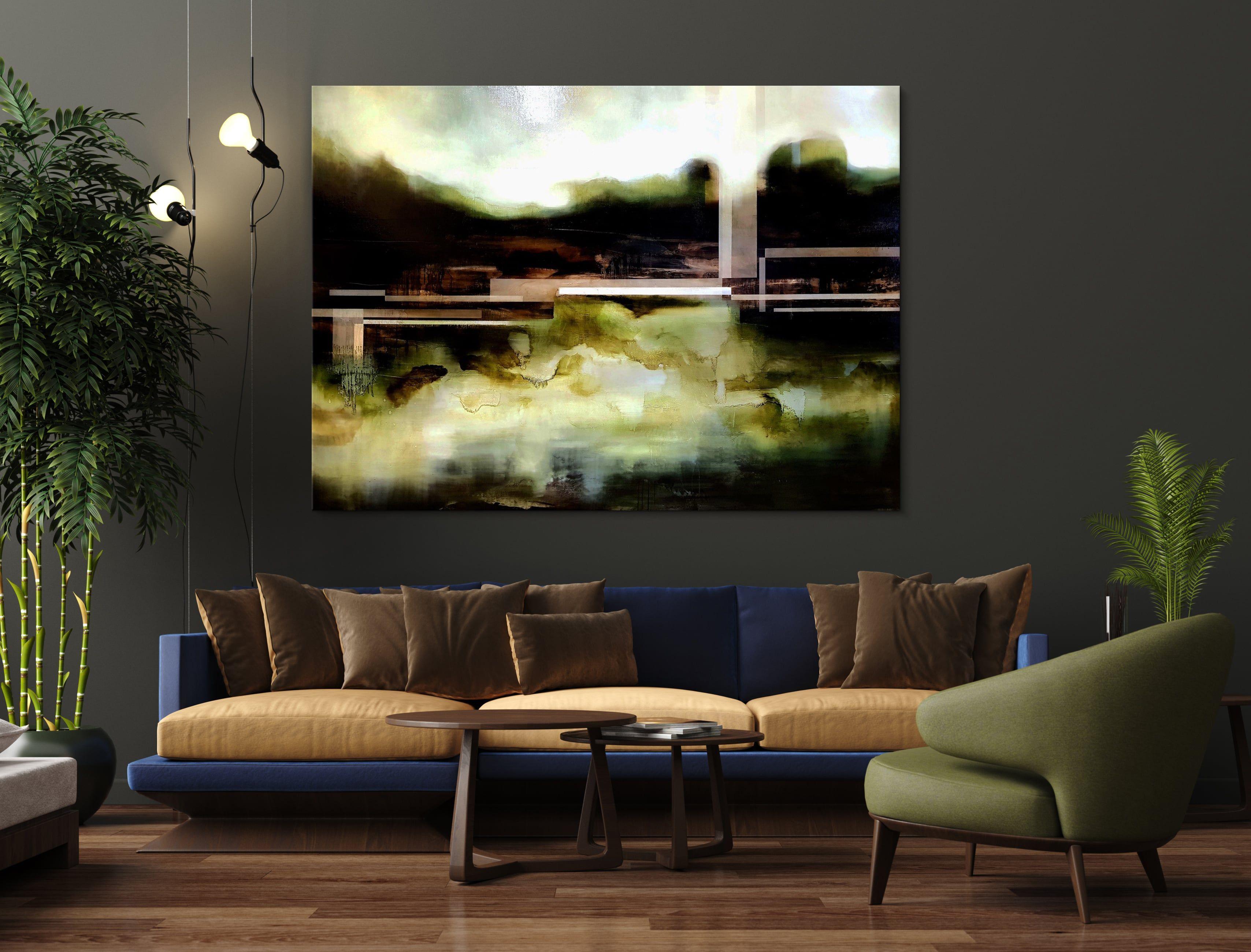 Elysium II de Joachim van der Vlugt - Pintura semiabstracta, verde, paisaje en venta 4