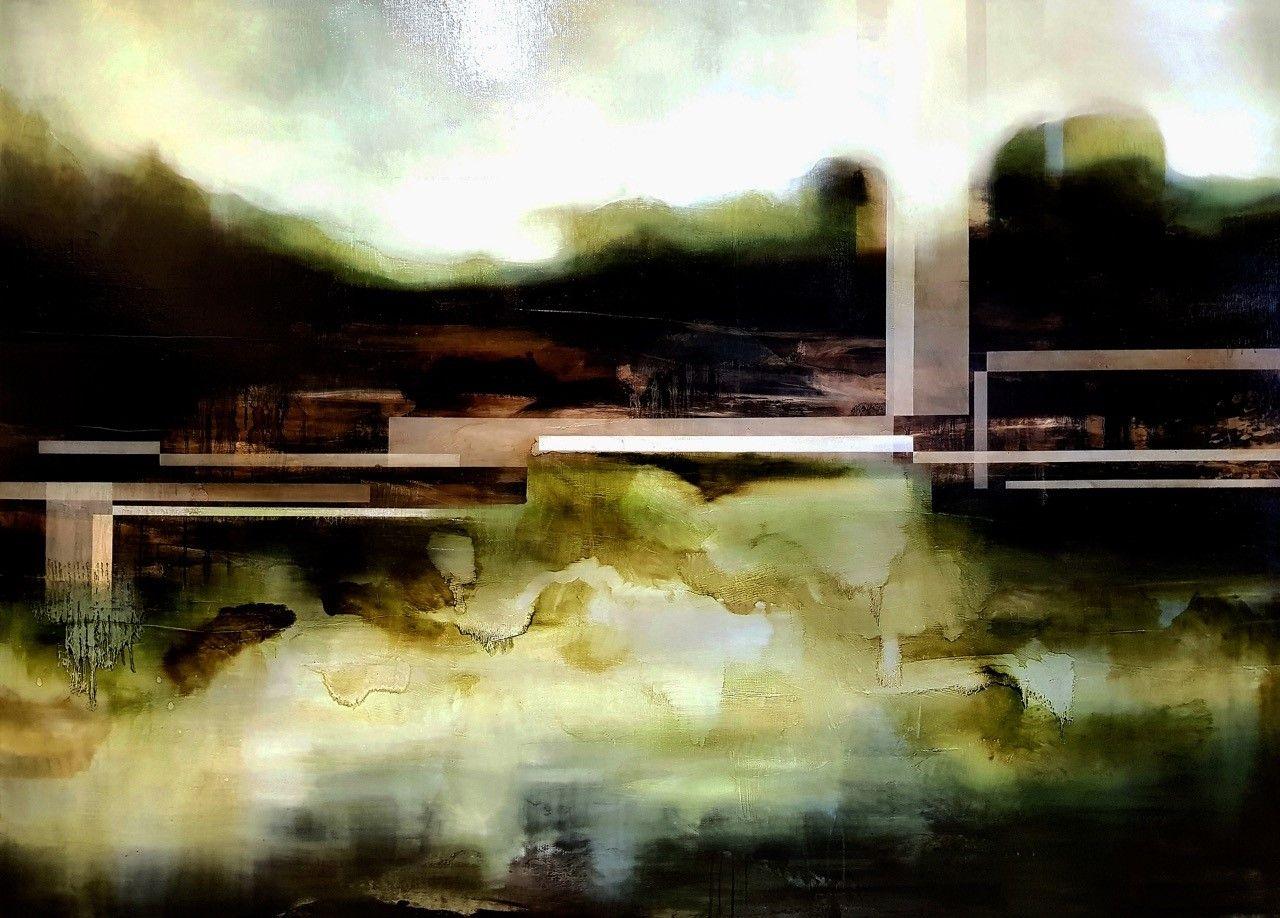 Elysium II by Joachim van der Vlugt - Semi-abstract painting, green, landscape
