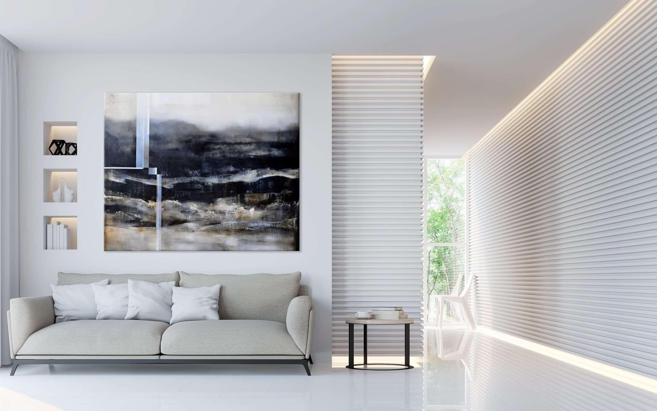 Elysium IV de Joachim van der Vlugt - Peinture semi-abstraite, couleur grise, foncée en vente 1