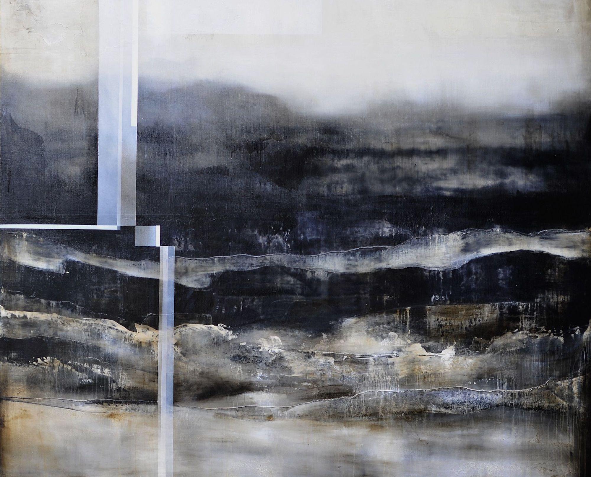 Elysium IV by Joachim van der Vlugt - Semi-abstract painting, grey colour, dark For Sale 3