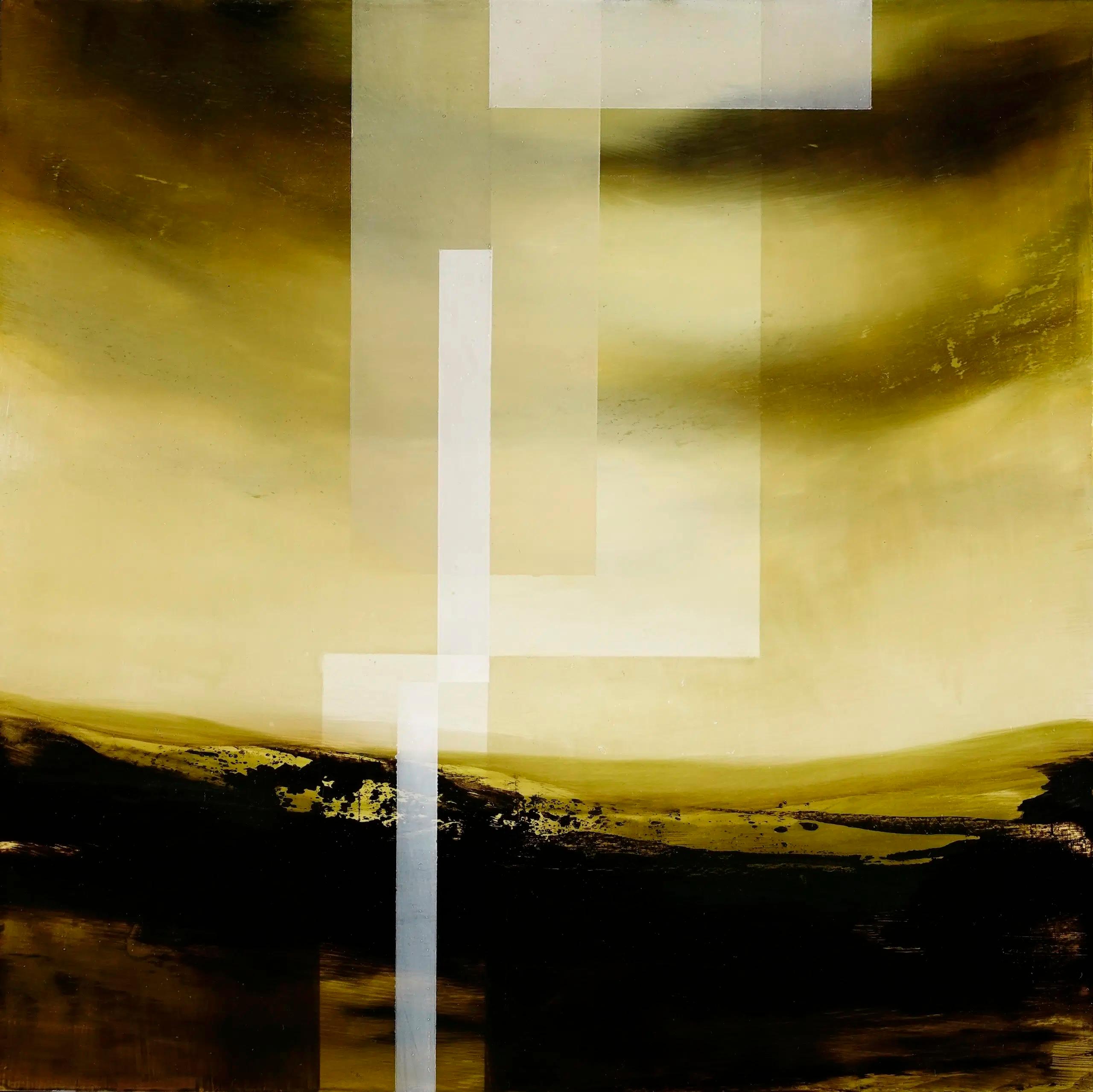 Emerald Sky I par Joachim van der Vlugt - Peinture abstraite de paysage, jaune