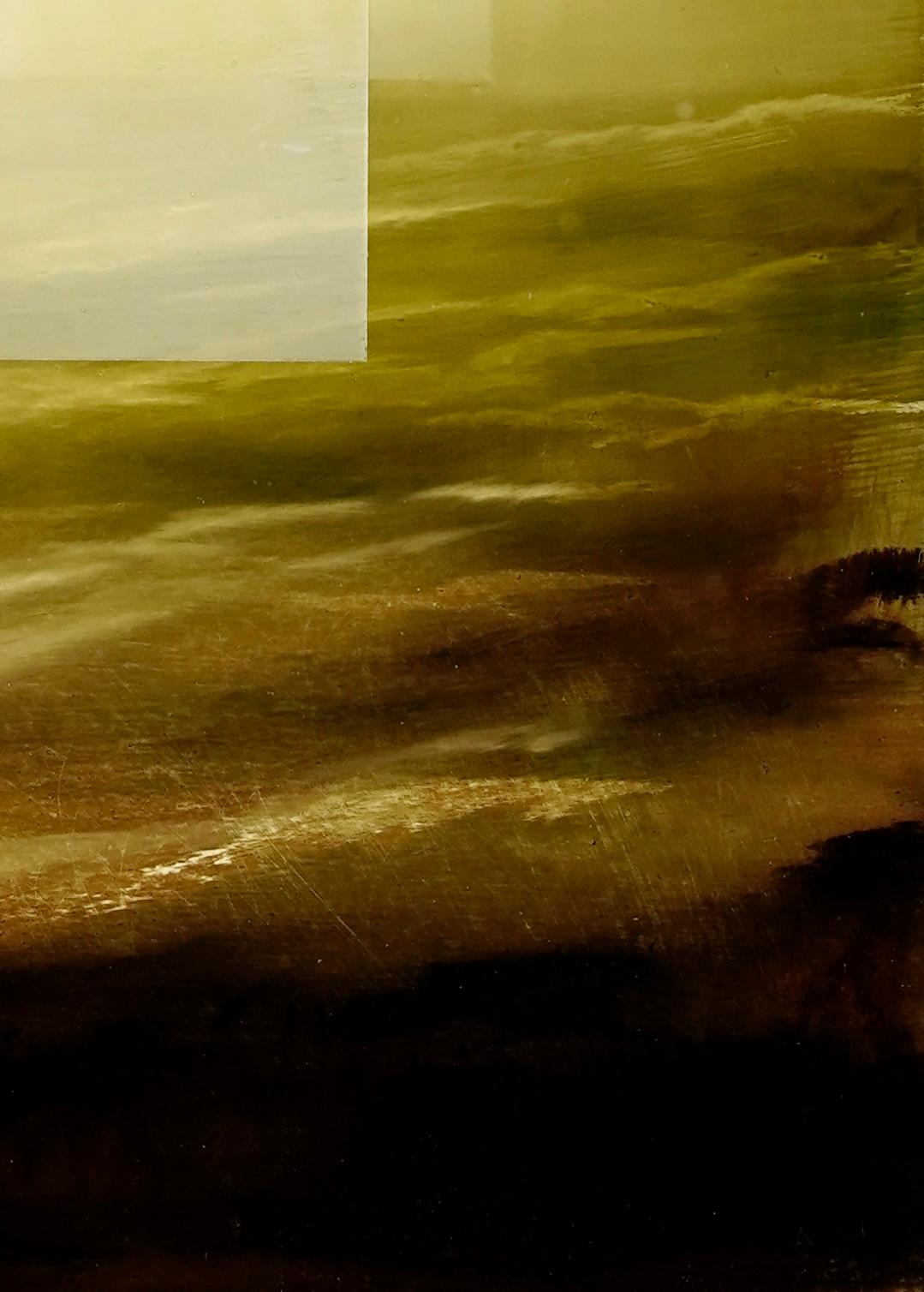 Emerald Sky III by Joachim van der Vlugt - Abstract landscape painting, yellow im Angebot 1