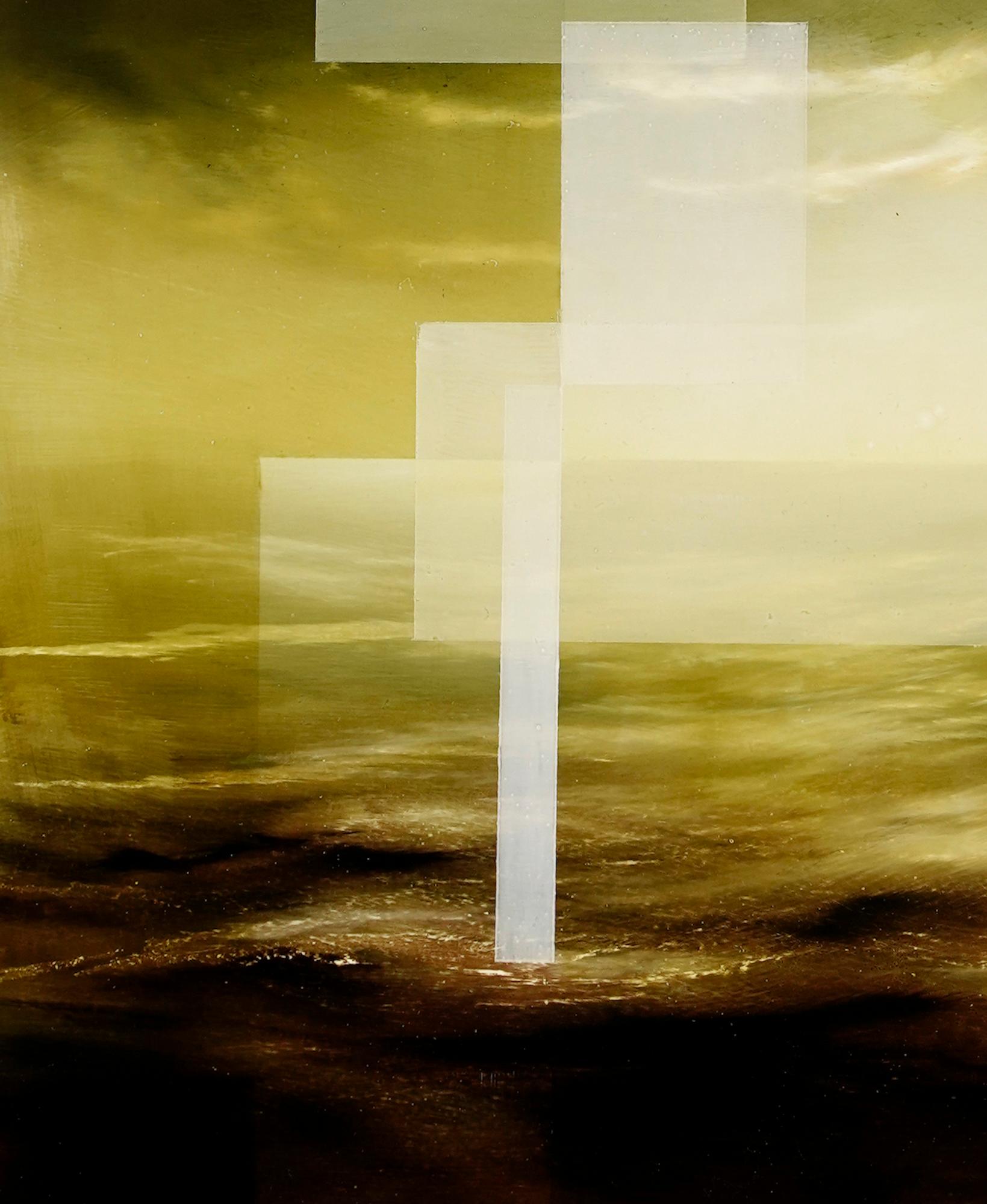 Cielo esmeralda III de Joachim van der Vlugt - Cuadro paisaje abstracto, amarillo en venta 2