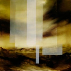 Emerald Sky IV by J. van der Vlugt - Abstract landscape, oil painting, brown