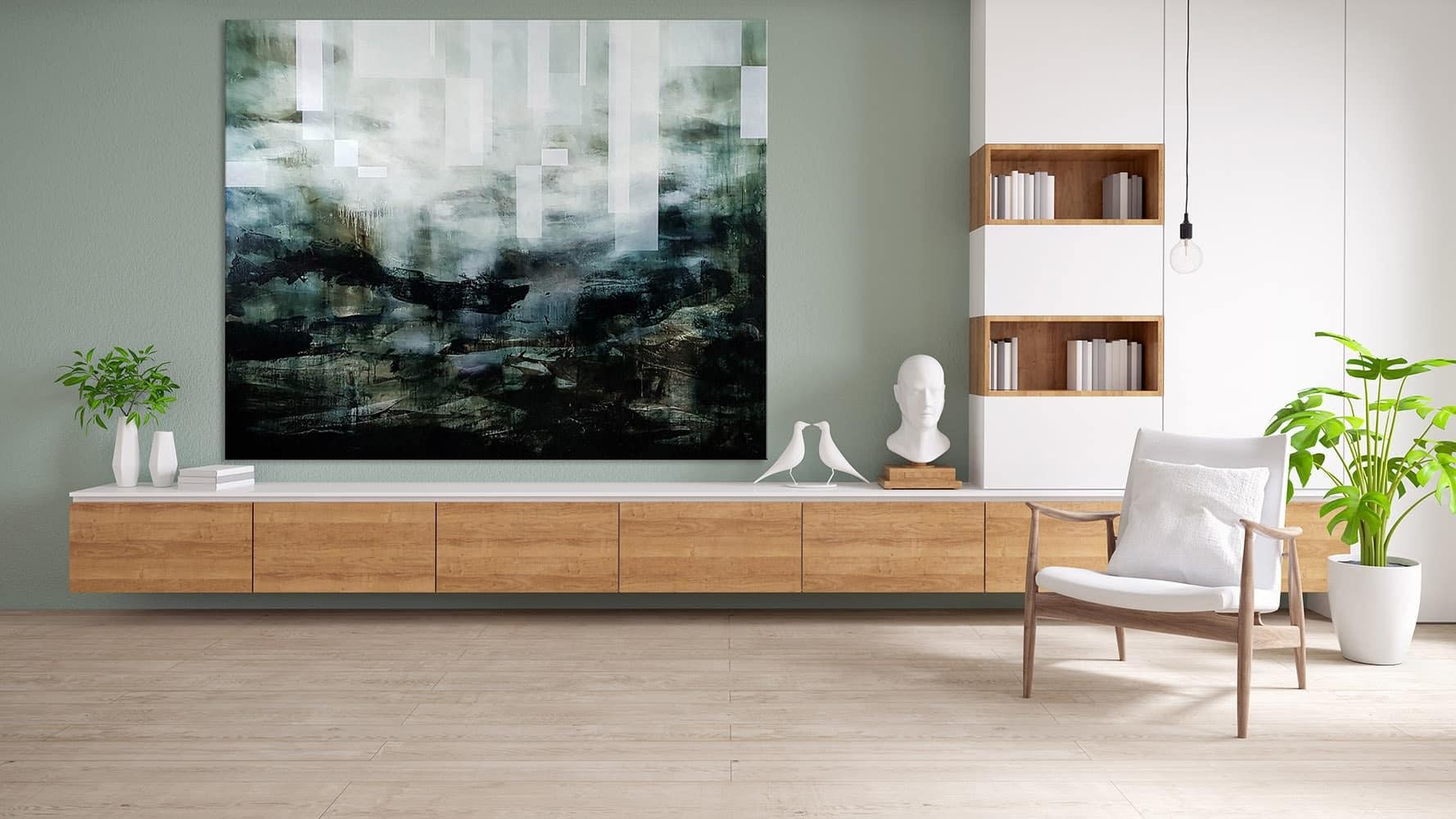 Eternal Return II by Joachim van der Vlugt - Semi-abstract painting, green, sky For Sale 1