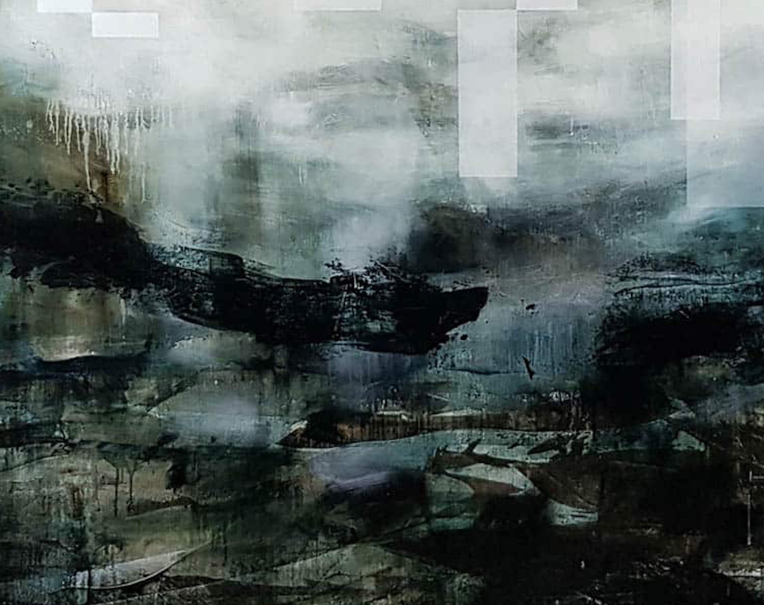 Eternal Return II di Joachim van der Vlugt - Quadro semi-astratto, verde, cielo in vendita 4
