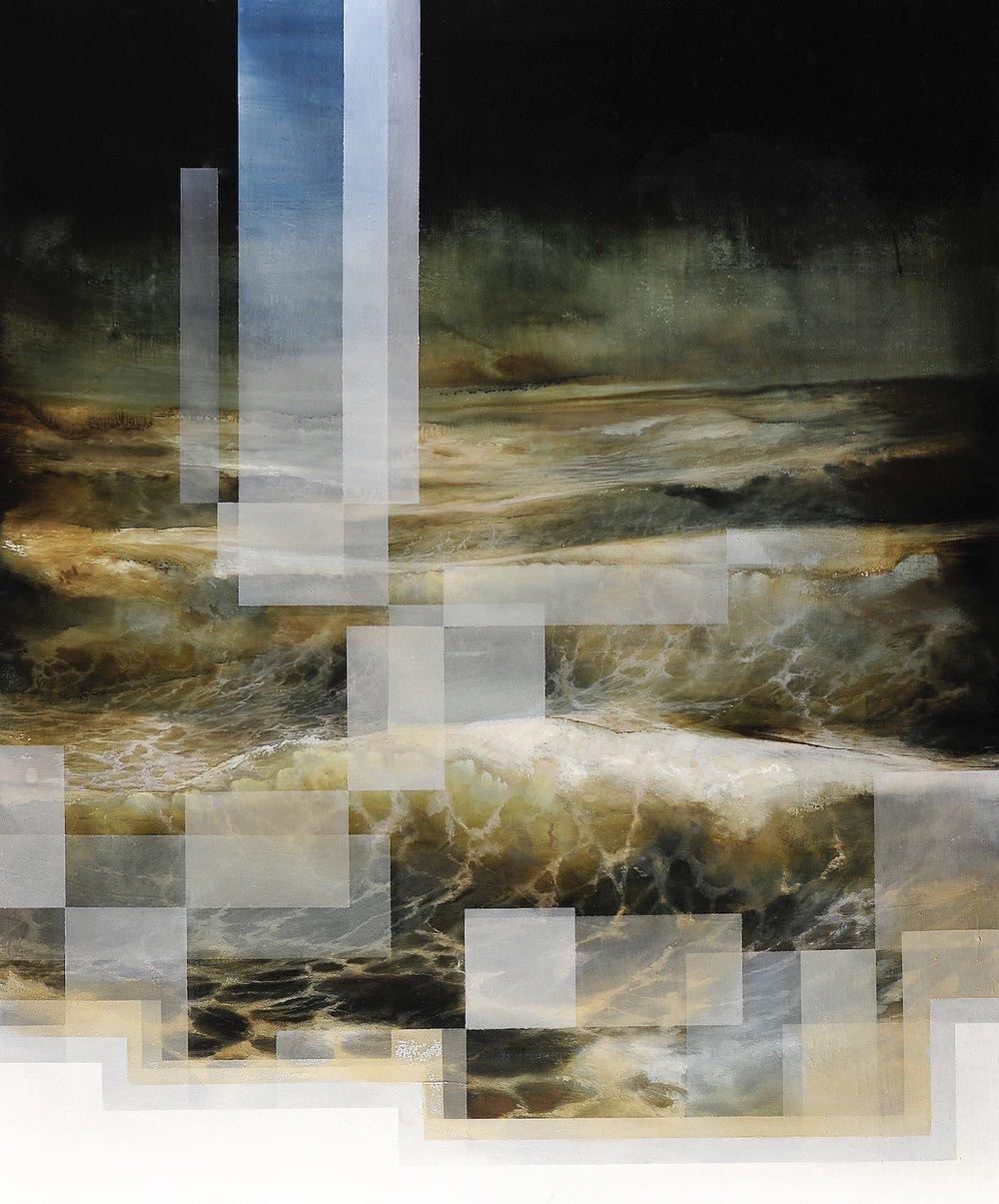 Fury II - semi-abstract painting, seascape, waves, earth tones