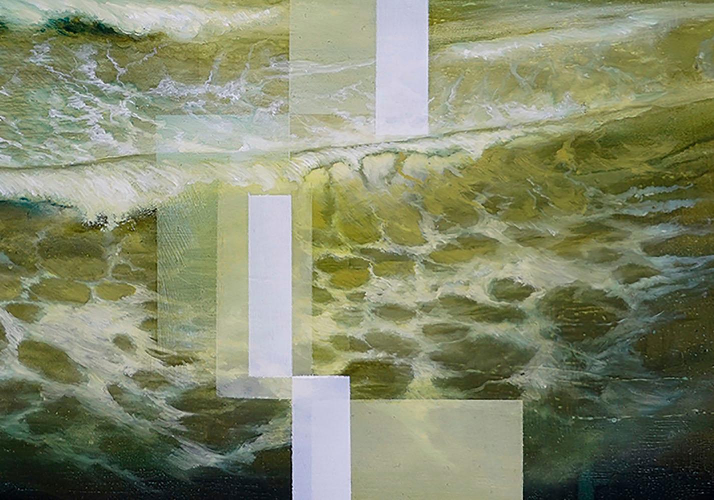 Fury IV par Joachim van der Vlugt - Peinture de paysage marin, vagues, tons vert foncé en vente 2