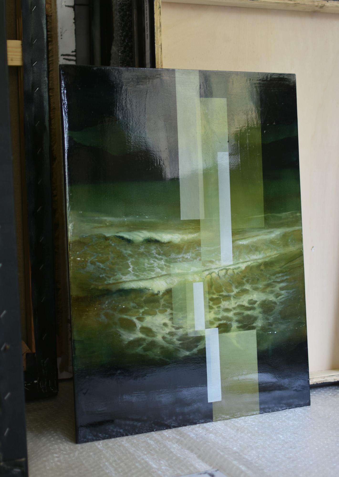 Furia IV de Joachim van der Vlugt - Cuadro marino, olas, tonos verde oscuro 3