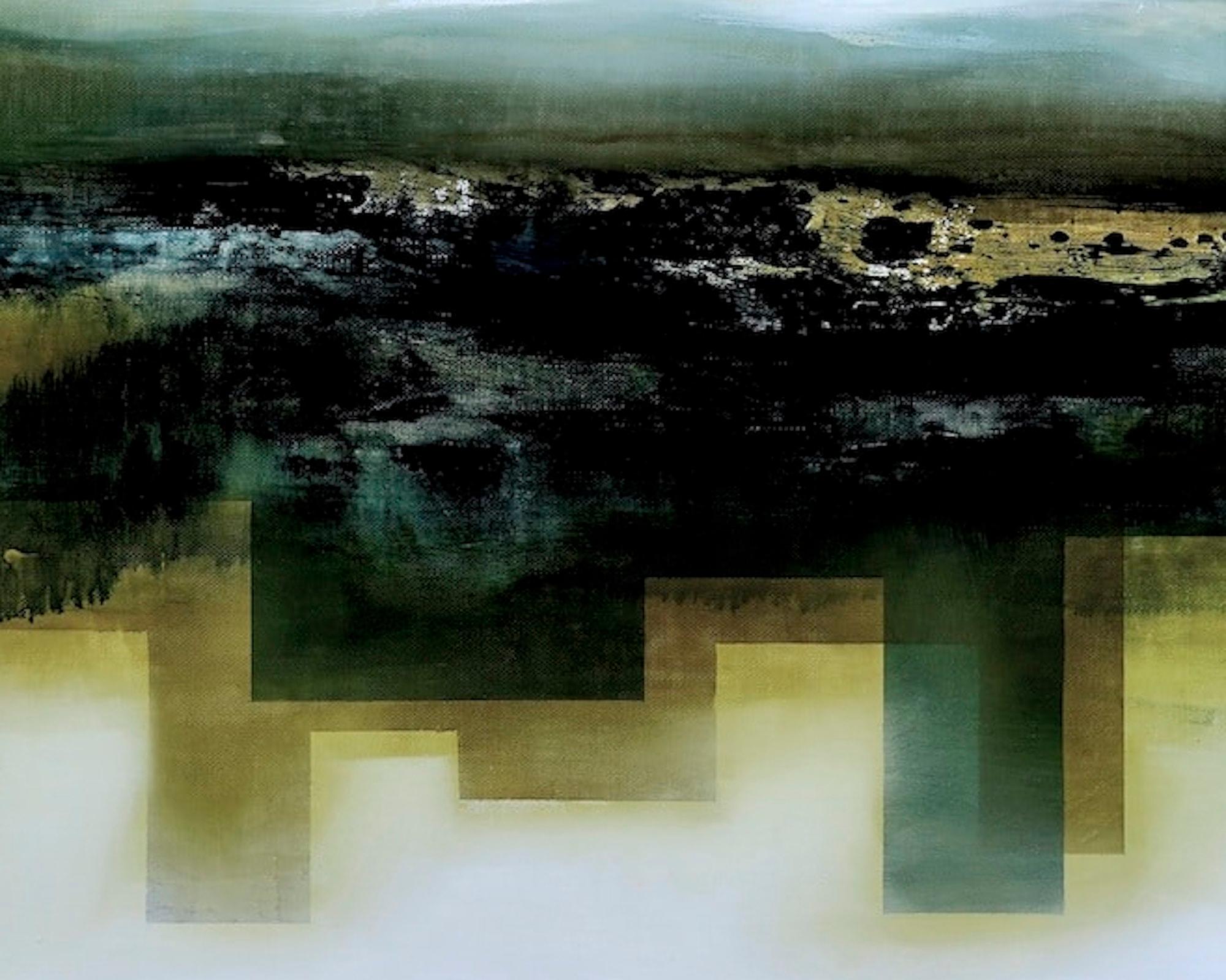 Hall of power VI von Joachim van der Vlugt – halb-abstrakte Malerei, dunkle Töne im Angebot 2