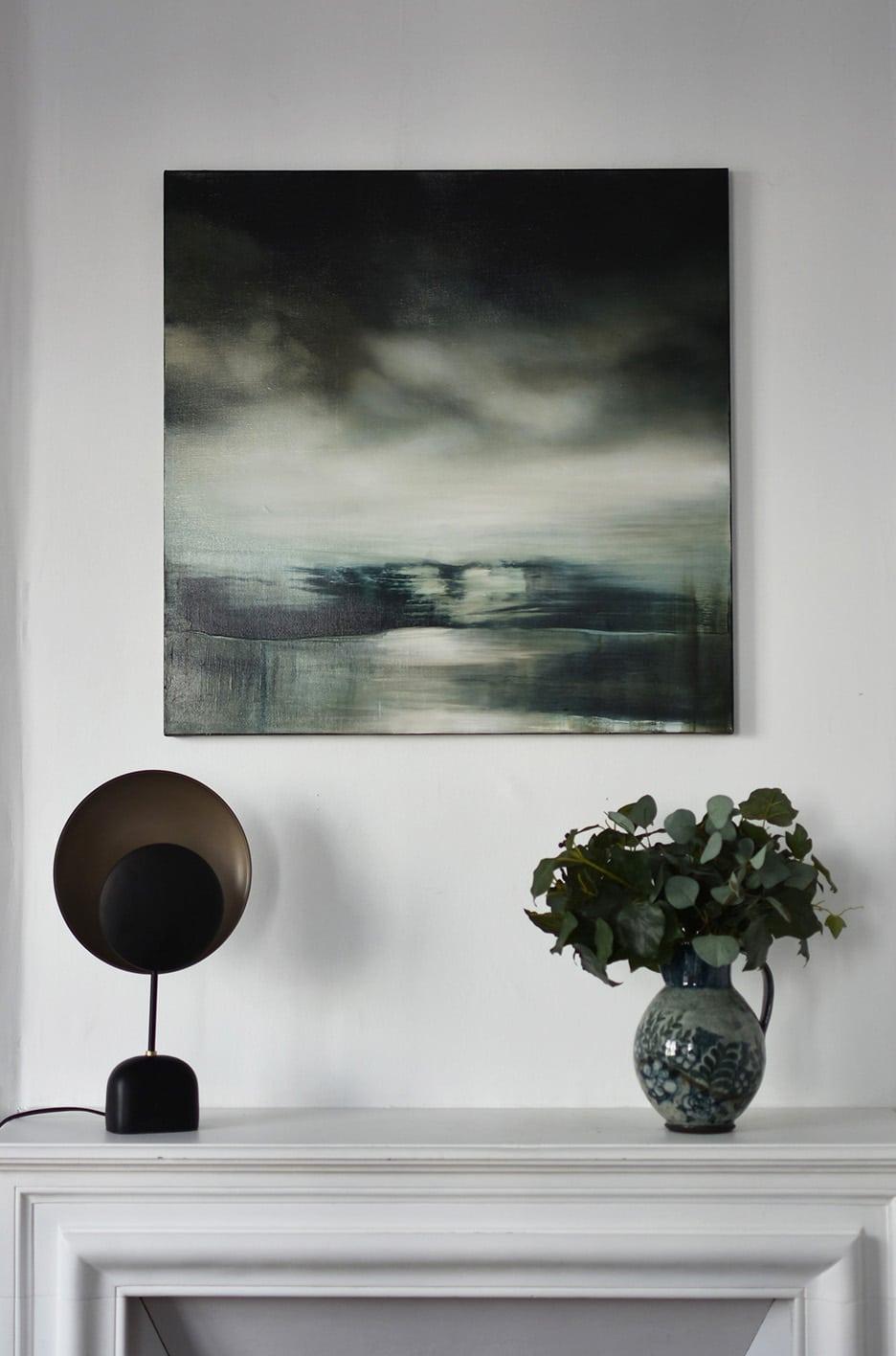 Here Below IV di Joachim van der Vlugt - Pittura semi-astratta, verde, scura in vendita 1