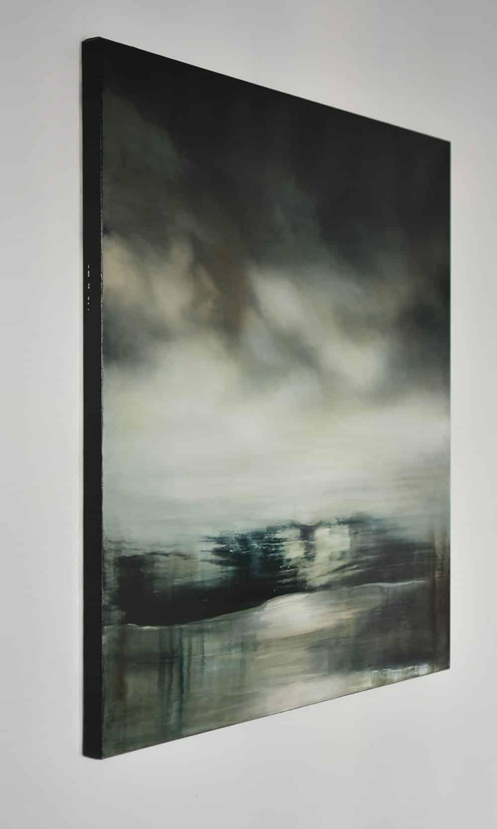 Here Below IV di Joachim van der Vlugt - Pittura semi-astratta, verde, scura in vendita 2