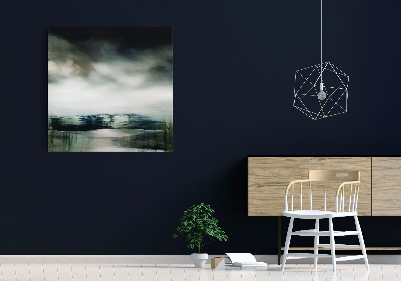 Here Below IV di Joachim van der Vlugt - Pittura semi-astratta, verde, scura in vendita 3
