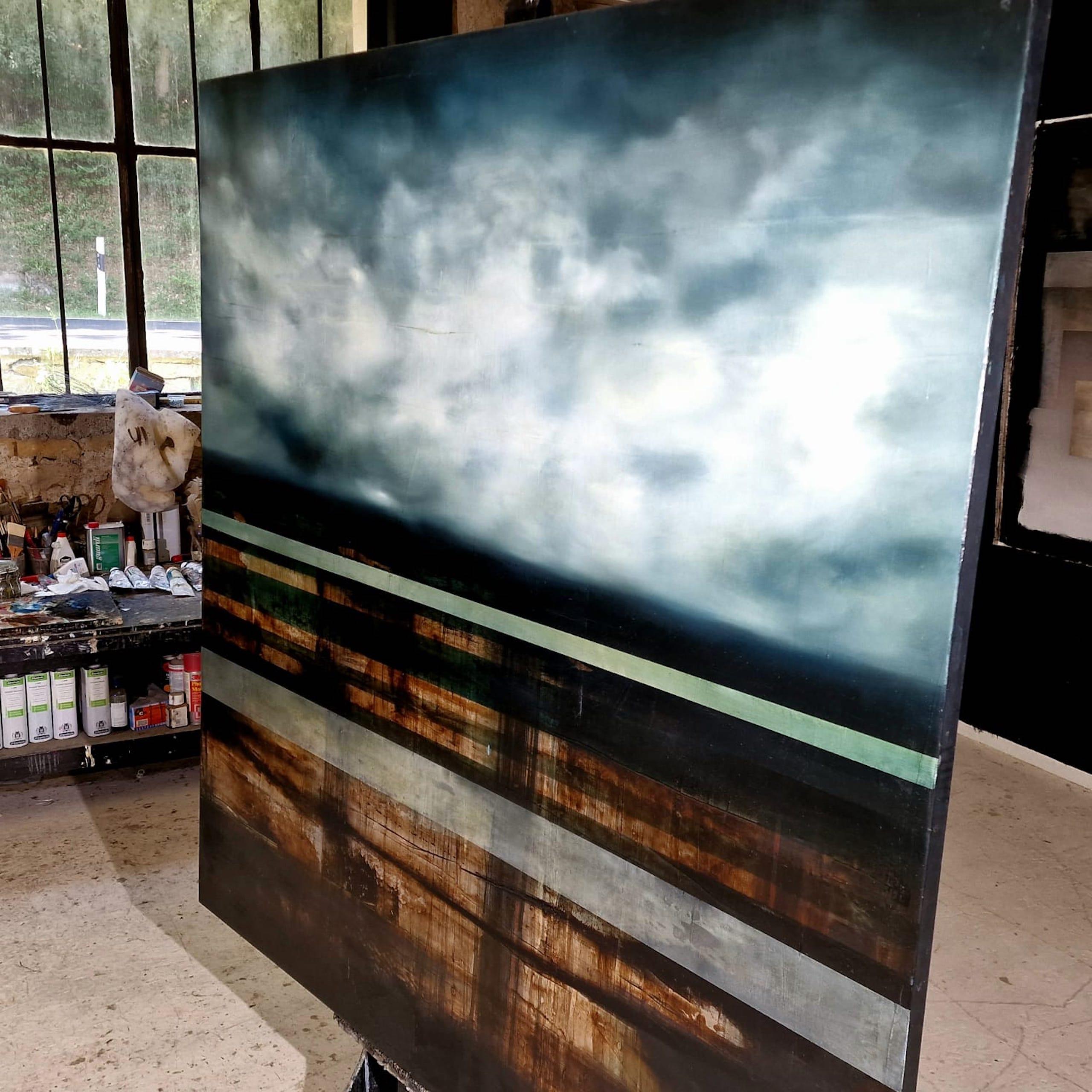 Landfall III by Joachim van der Vlugt - Semi-abstract painting, grey sky, clouds For Sale 4