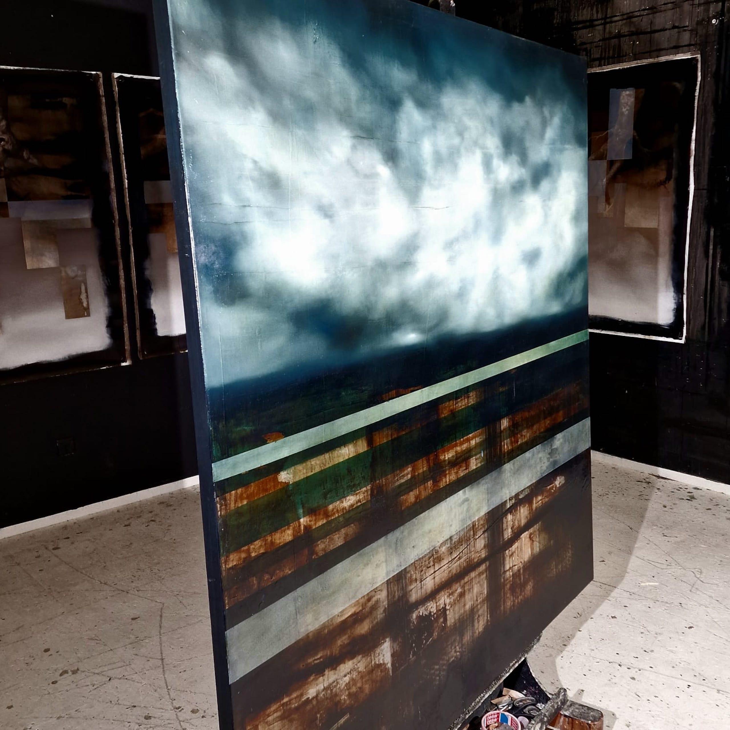 Landfall III by Joachim van der Vlugt - Semi-abstract painting, grey sky, clouds For Sale 5