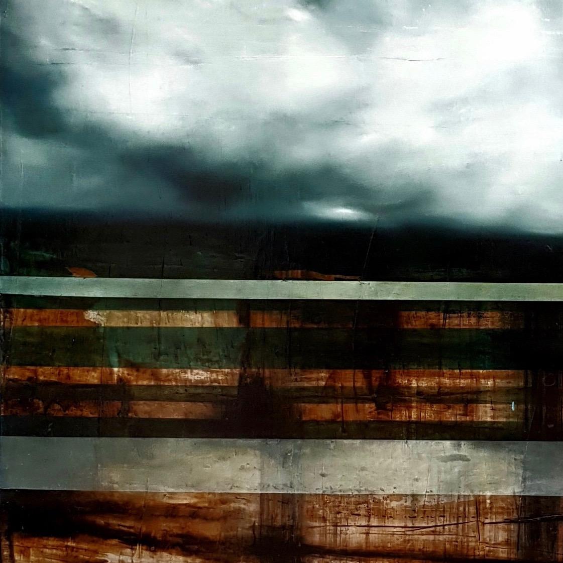 Landfall III by Joachim van der Vlugt - Semi-abstract painting, grey sky, clouds For Sale 7