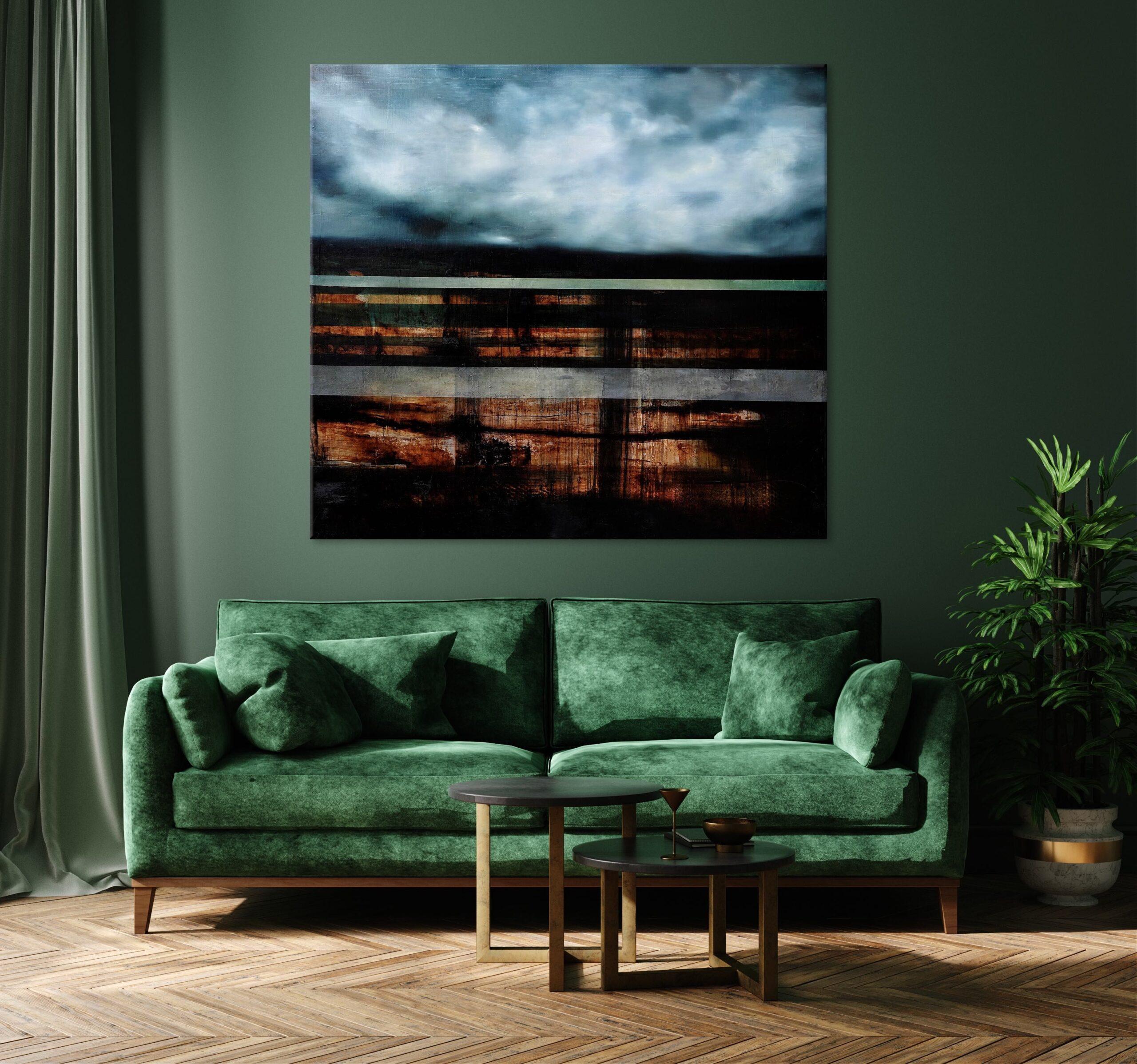 Landfall III by Joachim van der Vlugt - Semi-abstract painting, grey sky, clouds For Sale 8