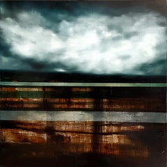 Landfall III von Joachim van der Vlugt – halb-abstrakte Malerei, grauer Himmel, Wolken