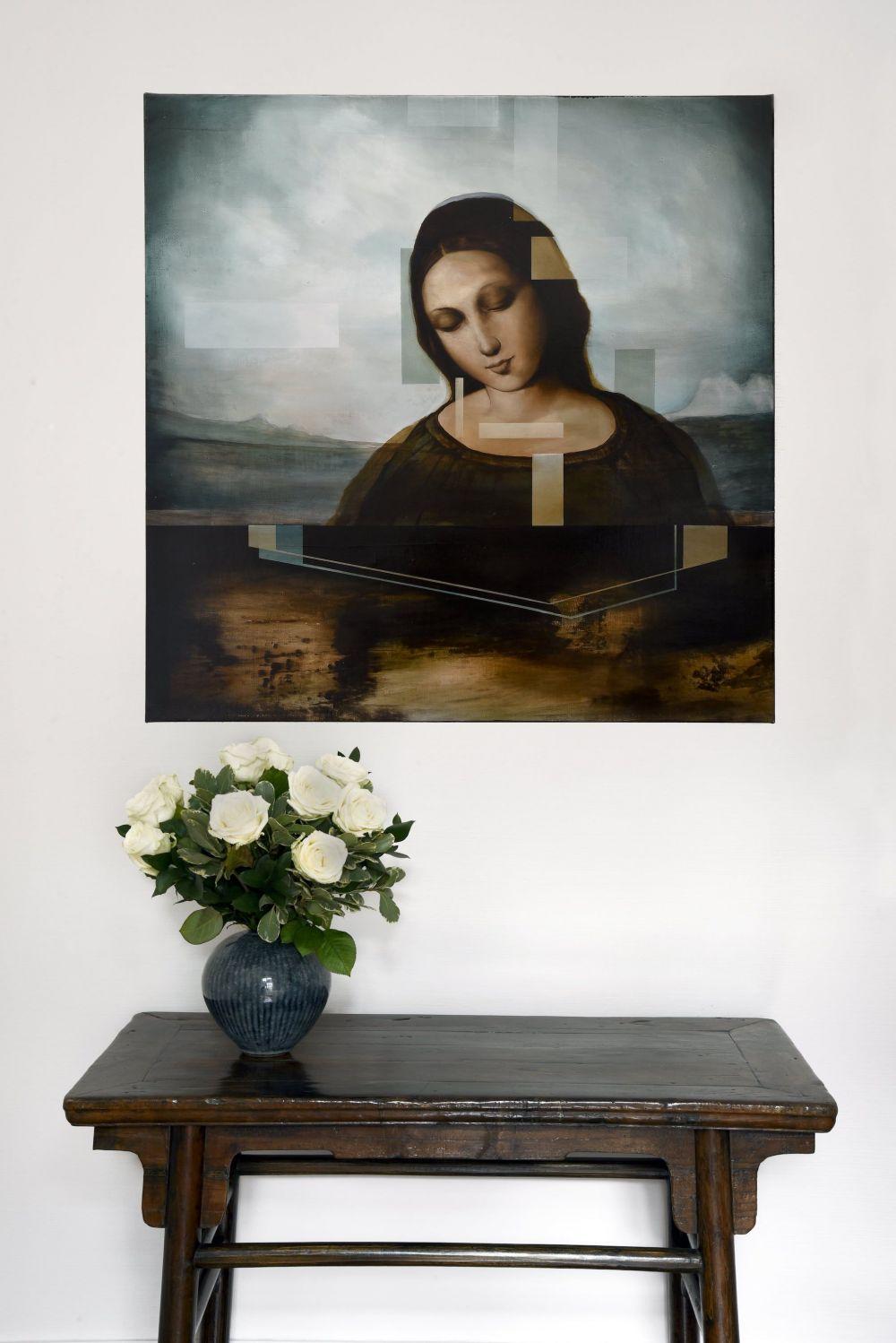 La Vierge Marie II, peinture religieuse contemporaine - Painting de Joachim van der Vlugt
