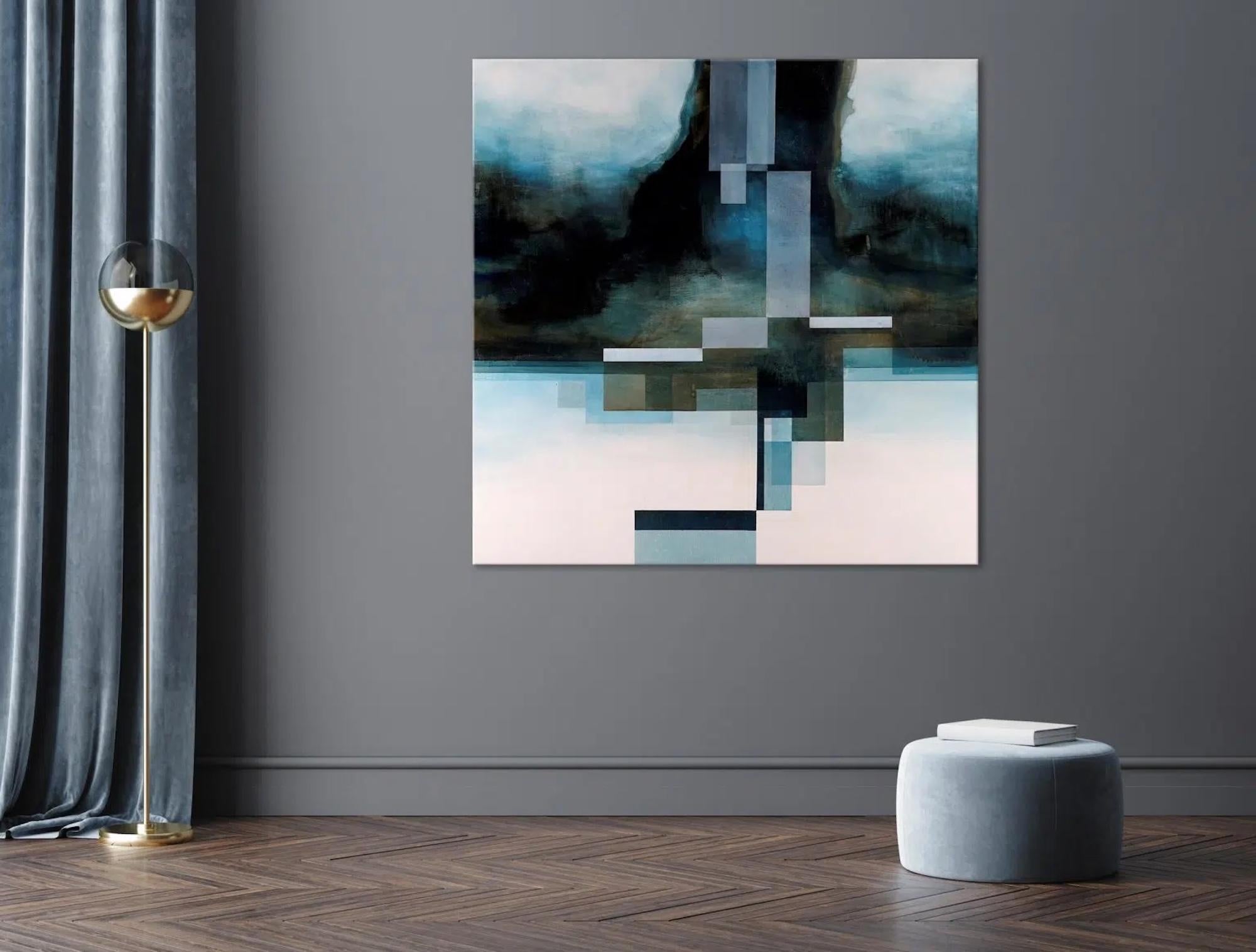 Neon God I by Joachim van der Vlugt - Abstract painting, blue tones, tree For Sale 1