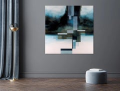 Neon God I von Joachim van der Vlugt - Abstrakte Malerei, Blautöne, Baum