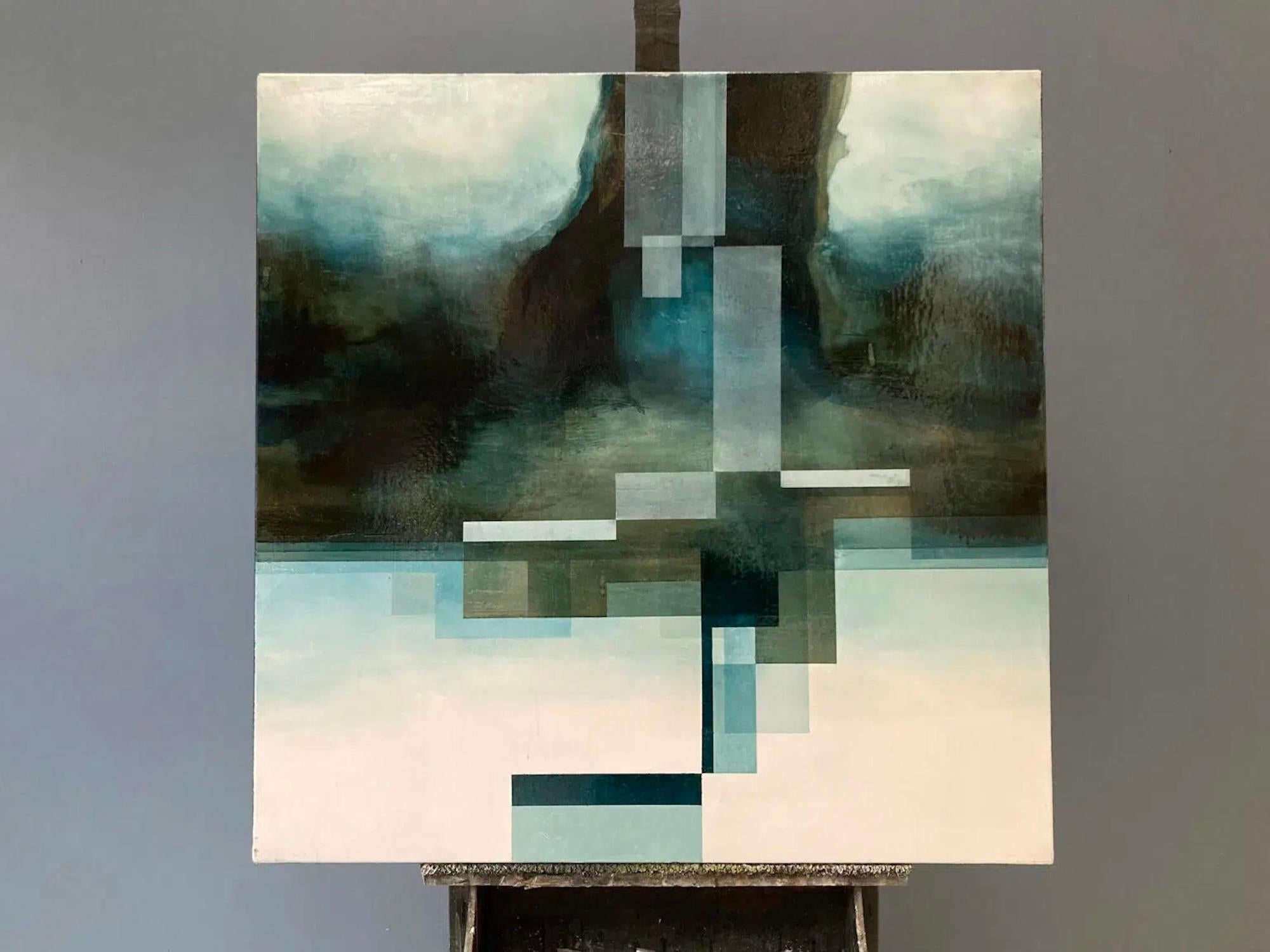 Neon God I by Joachim van der Vlugt - Abstract painting, blue tones, tree For Sale 3