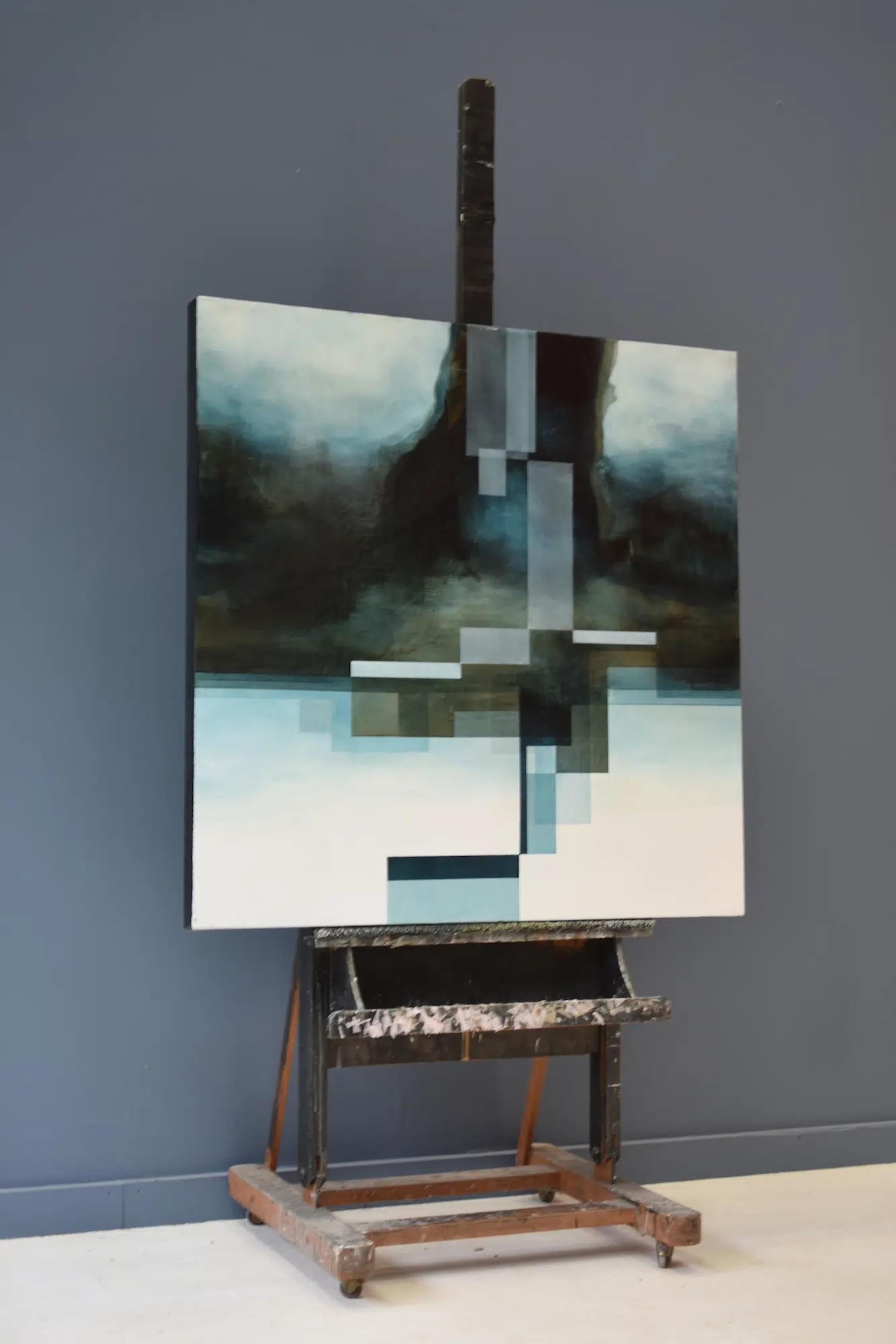 Neon God I by Joachim van der Vlugt - Abstract painting, blue tones, tree For Sale 4