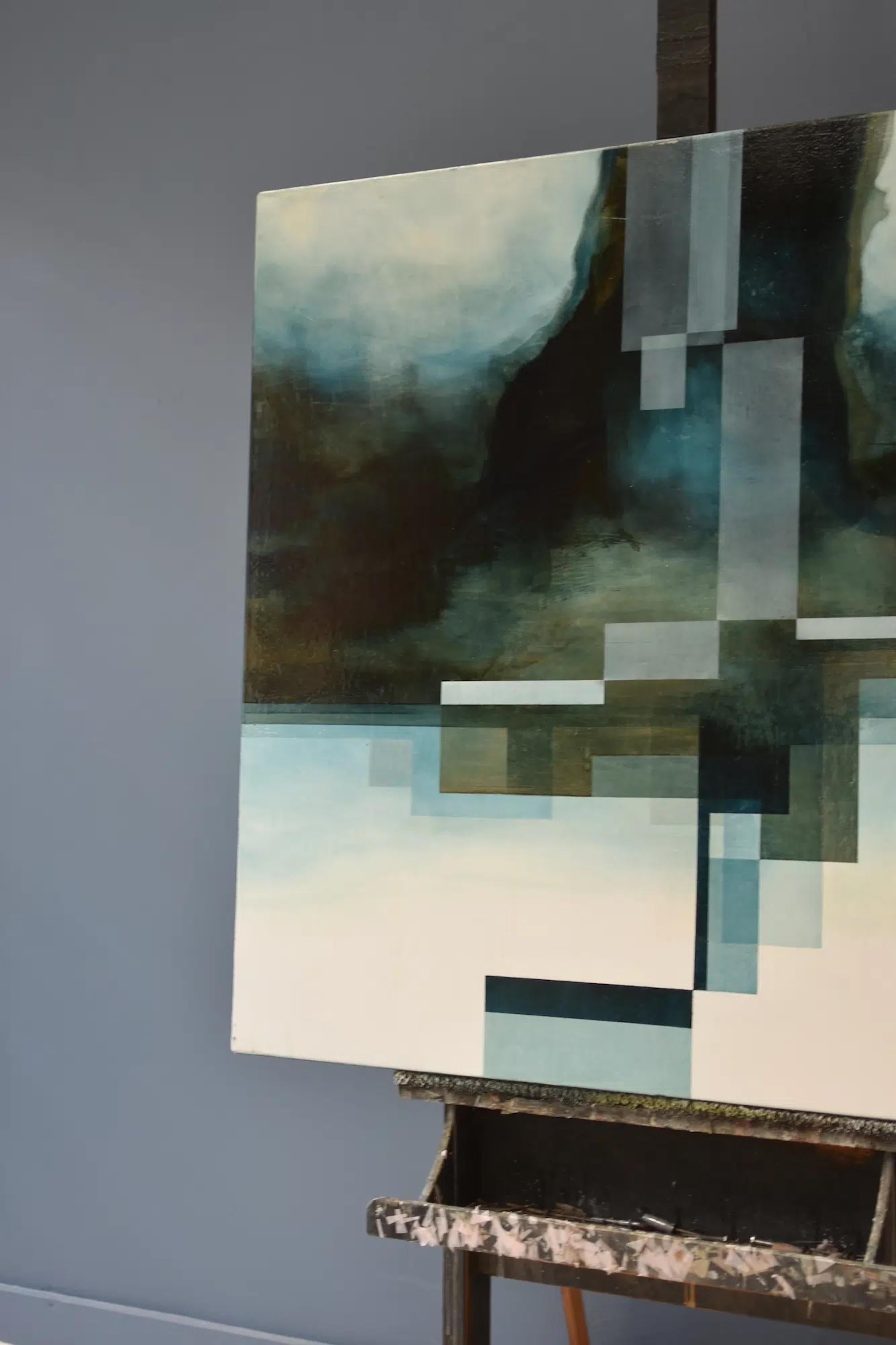 Neon God I by Joachim van der Vlugt - Abstract painting, blue tones, tree For Sale 5