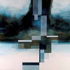 Neon God I by Joachim van der Vlugt - Semi-abstract painting, blue tones, tree