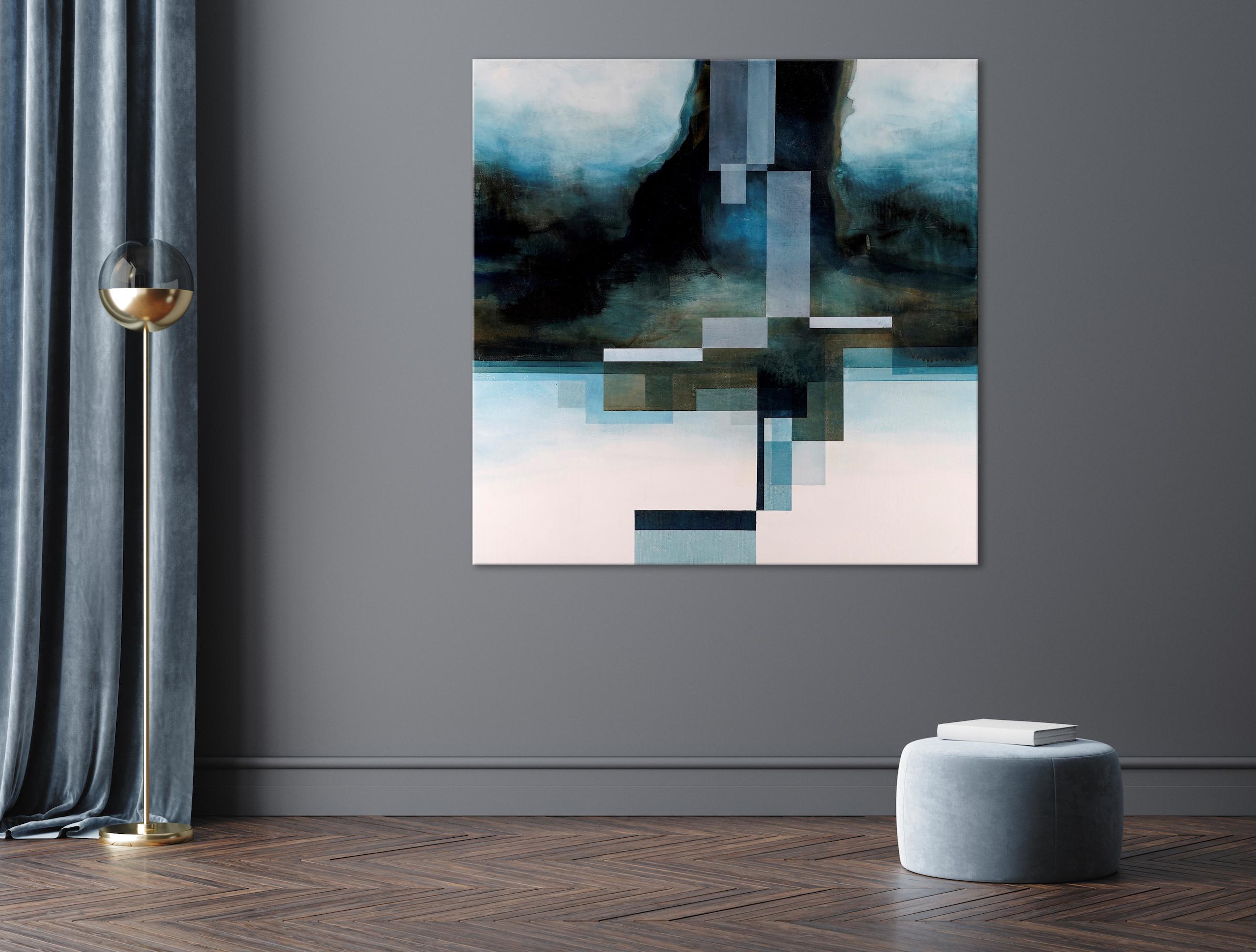 Dios de neón I de Joachim van der Vlugt - Pintura semiabstracta, tonos azules, oscuros en venta 2