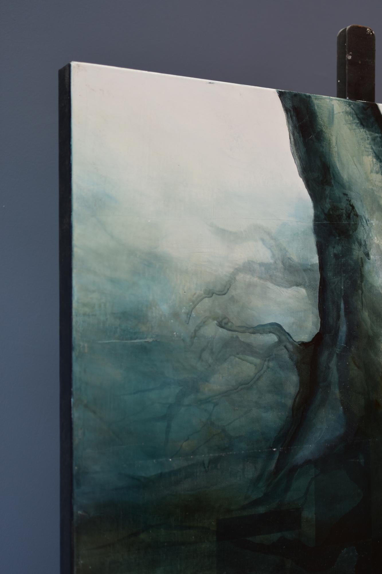 Neon God II von Joachim van der Vlugt - Halbabstrakte Malerei, Blautöne, Baum im Angebot 12