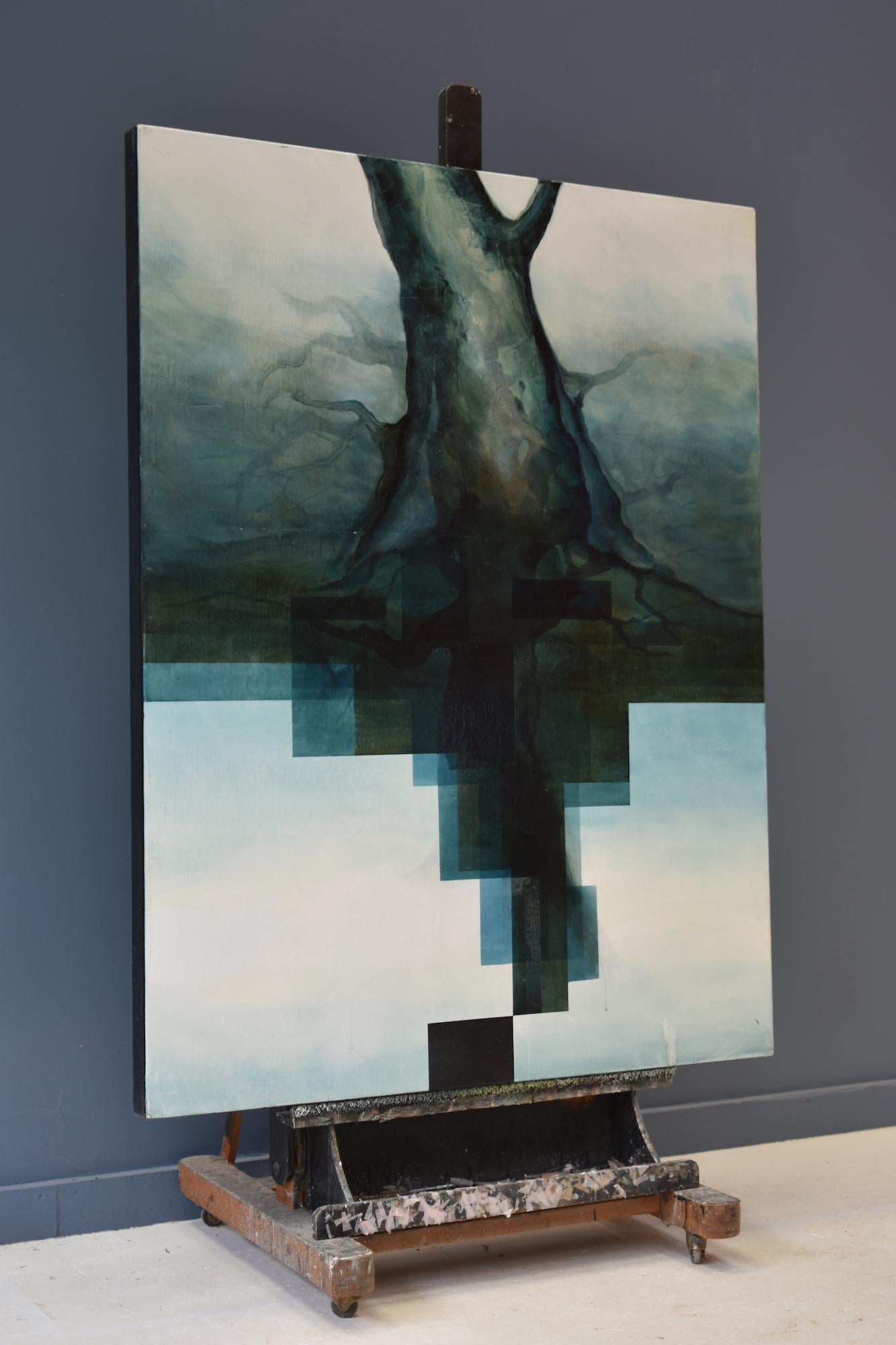 Neon God II von Joachim van der Vlugt - Halbabstrakte Malerei, Blautöne, Baum im Angebot 5