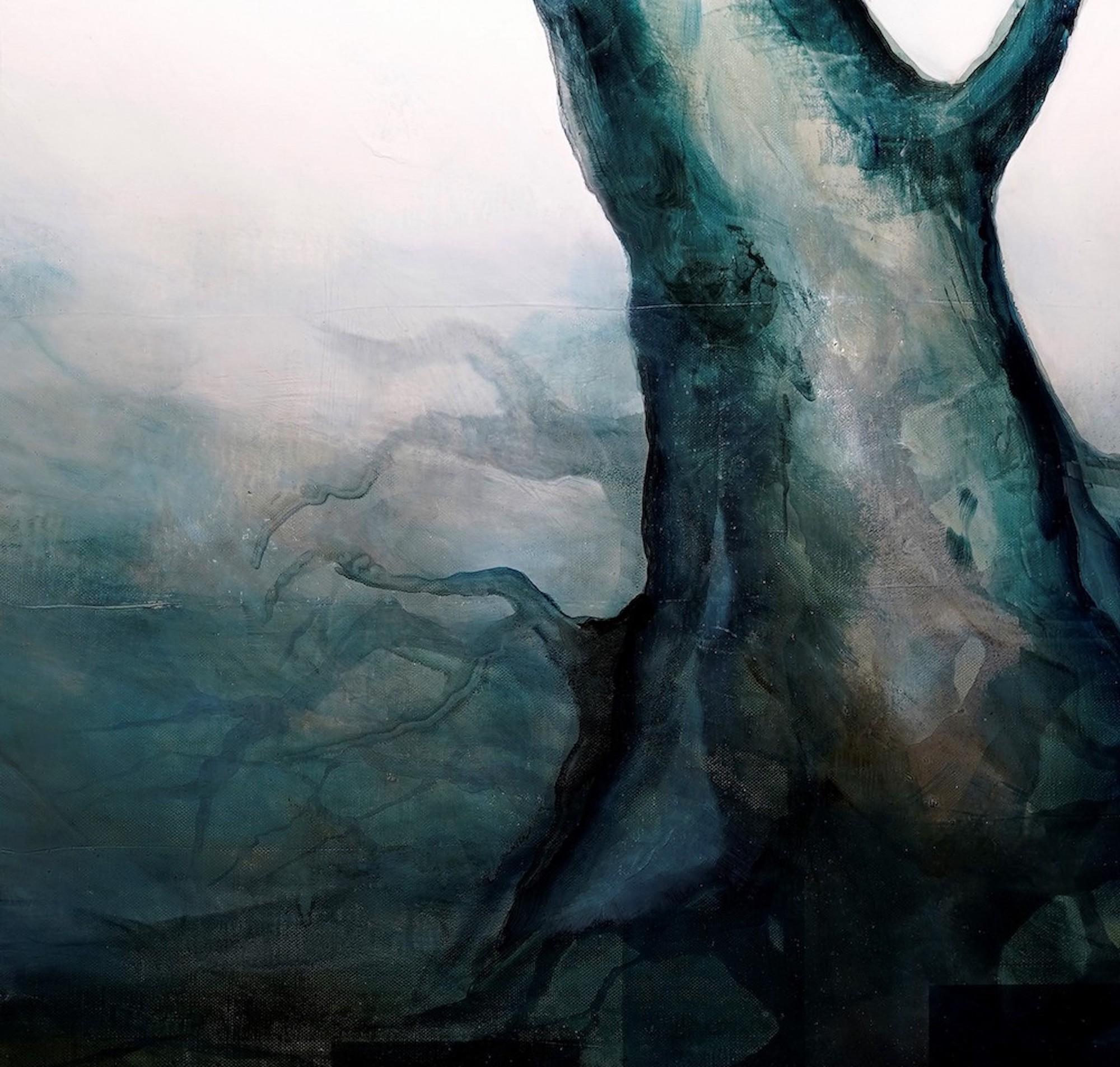 Neon God II von Joachim van der Vlugt - Halbabstrakte Malerei, Blautöne, Baum im Angebot 7