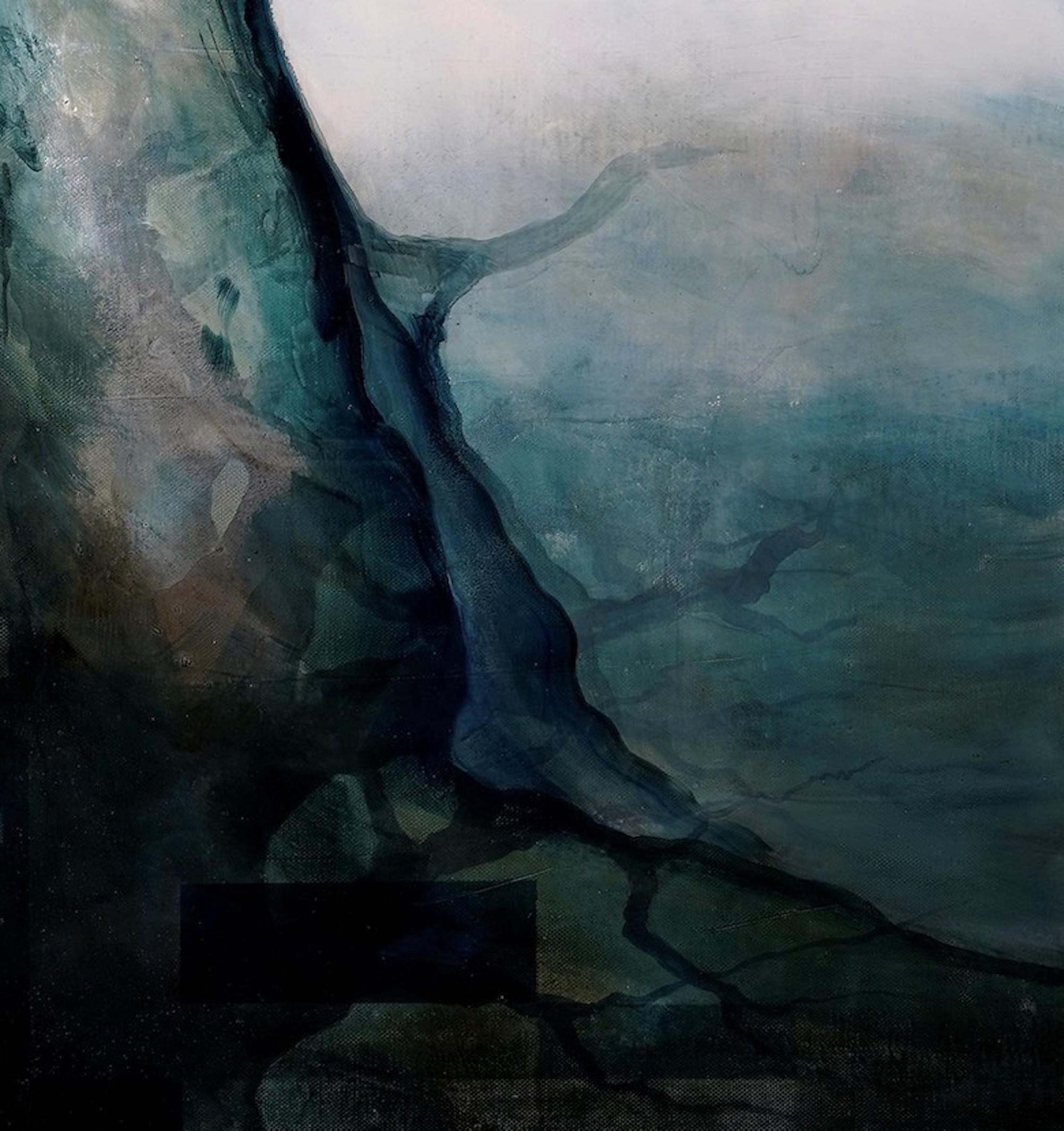 Neon God II von Joachim van der Vlugt - Halbabstrakte Malerei, Blautöne, Baum im Angebot 8