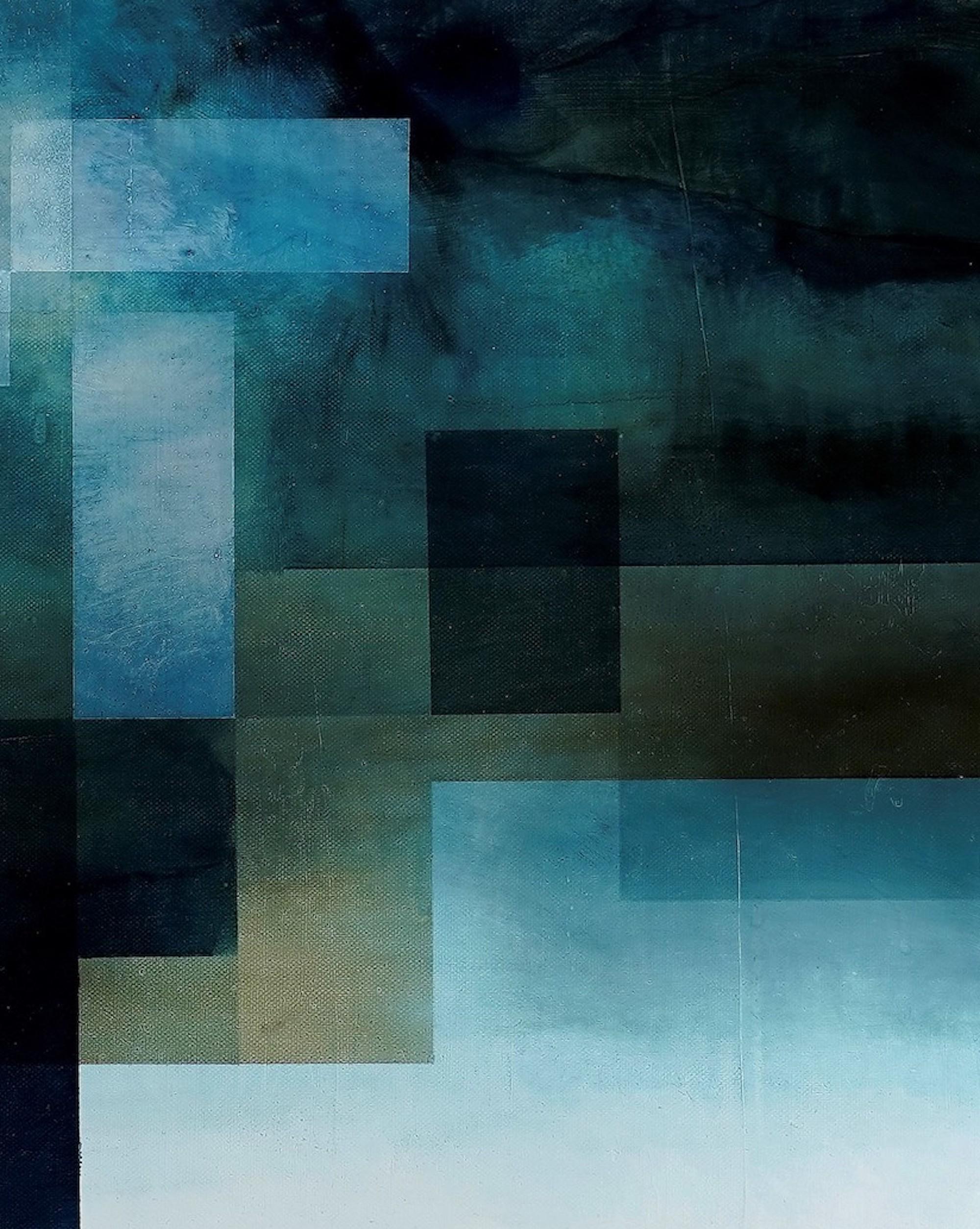 Neon God III by Joachim van der Vlugt - Semi-abstract painting, blue tones, tree For Sale 9