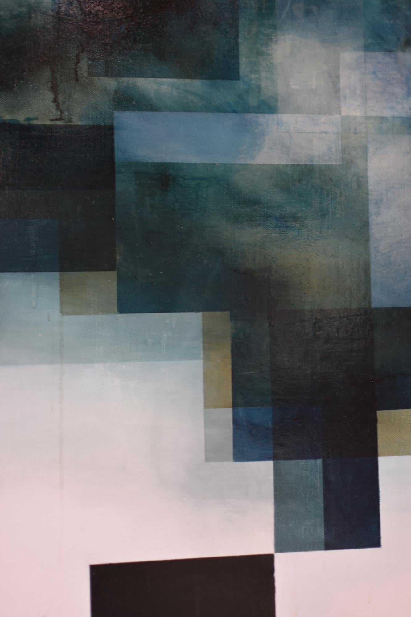 Neon God III by Joachim van der Vlugt - Semi-abstract painting, blue tones, tree For Sale 10