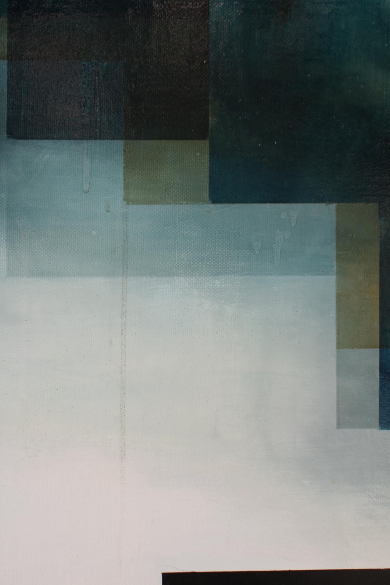 Neon God III by Joachim van der Vlugt - Semi-abstract painting, blue tones, tree For Sale 11