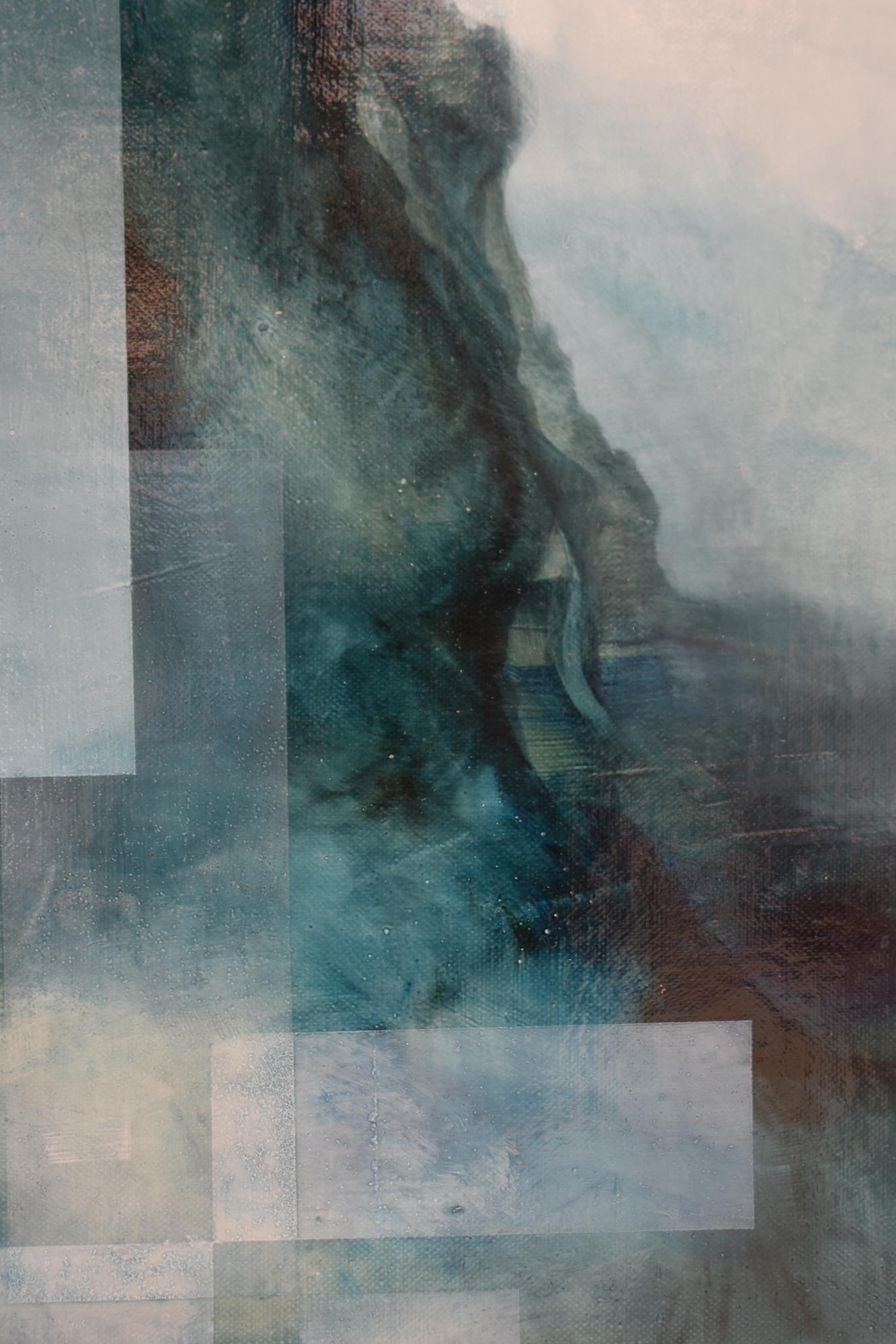 Neon God III by Joachim van der Vlugt - Semi-abstract painting, blue tones, tree For Sale 12