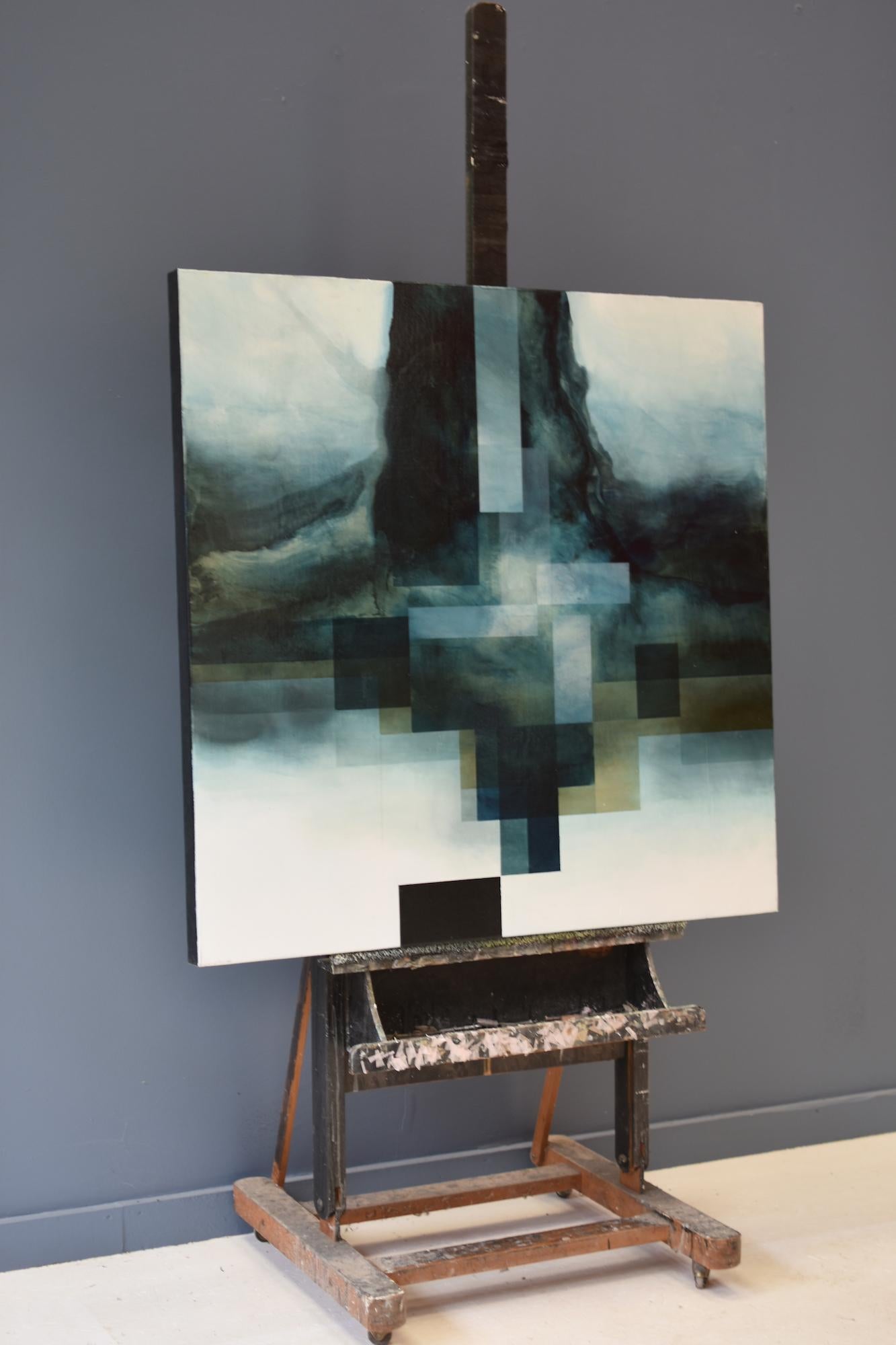 Neon God III by Joachim van der Vlugt - Semi-abstract painting, blue tones, tree For Sale 3