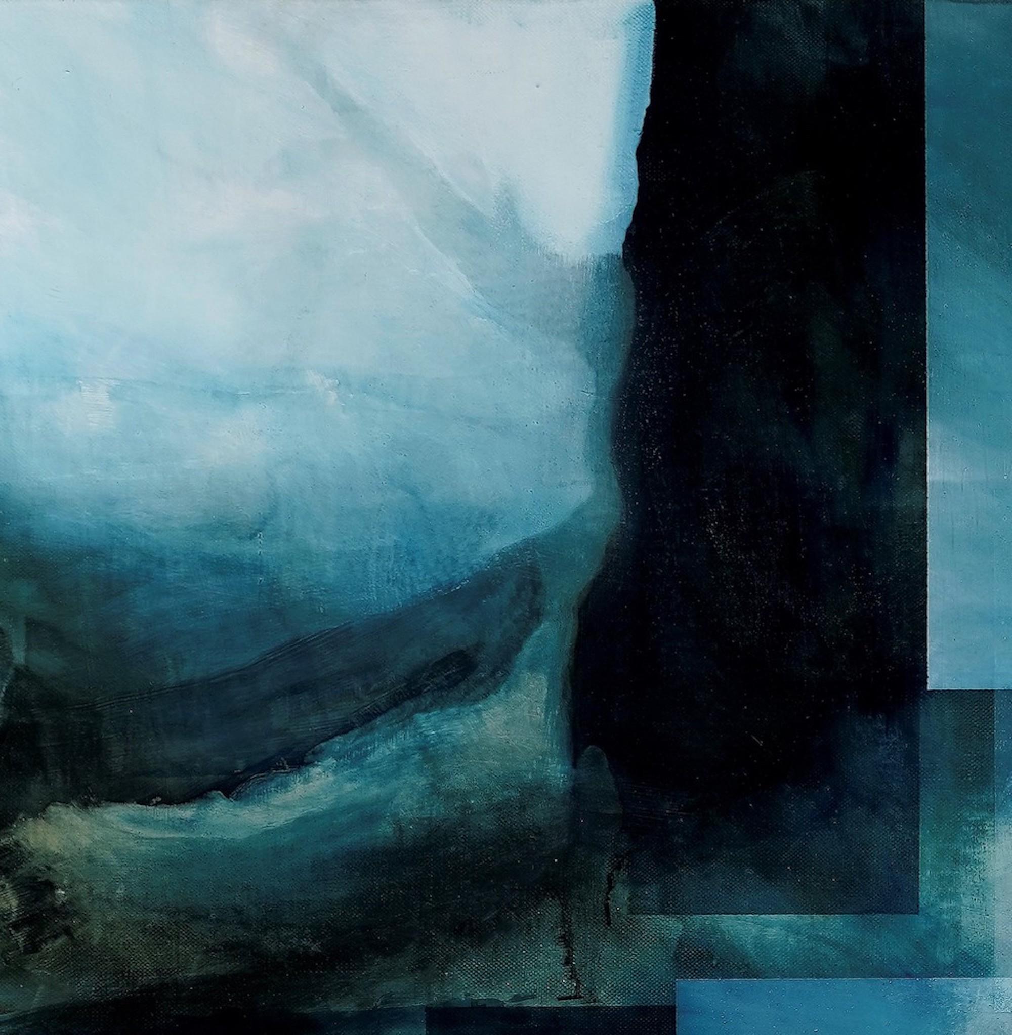 Neon God III by Joachim van der Vlugt - Semi-abstract painting, blue tones, tree For Sale 6