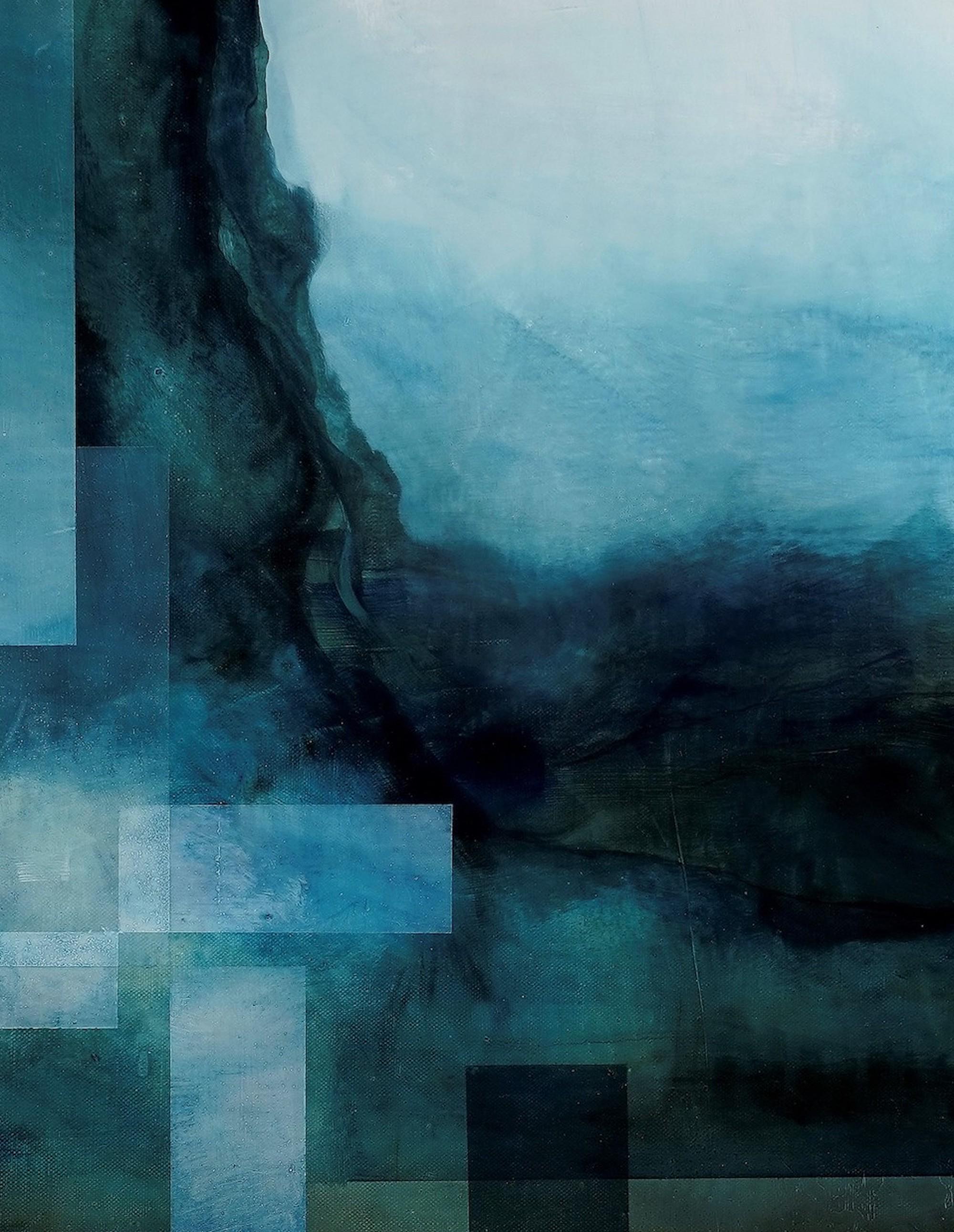 Neon God III by Joachim van der Vlugt - Semi-abstract painting, blue tones, tree For Sale 7