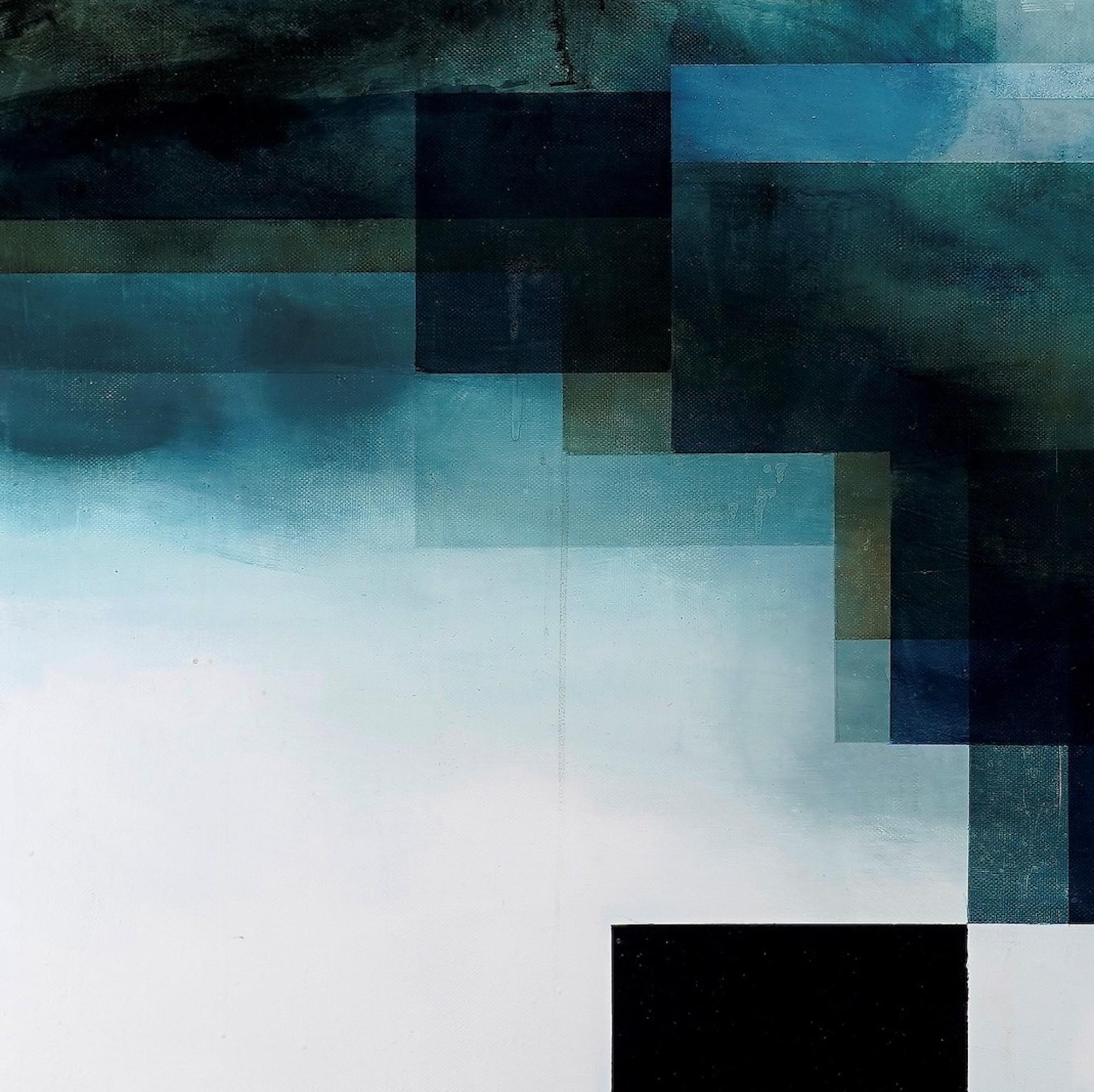 Neon God III by Joachim van der Vlugt - Semi-abstract painting, blue tones, tree For Sale 8