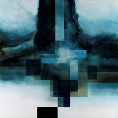Neon God III by Joachim van der Vlugt - Semi-abstract painting, blue tones, tree