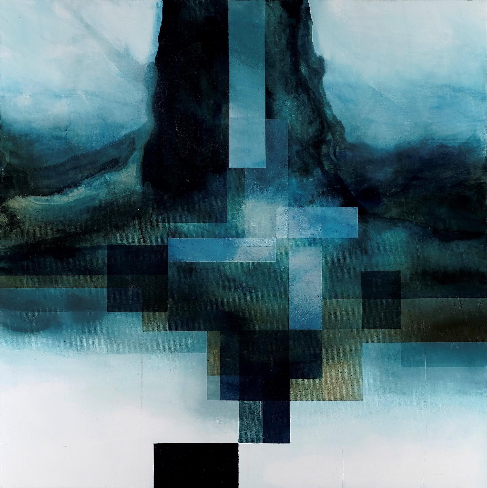 Neon God III by Joachim van der Vlugt - Semi-abstract painting, blue tones, tree