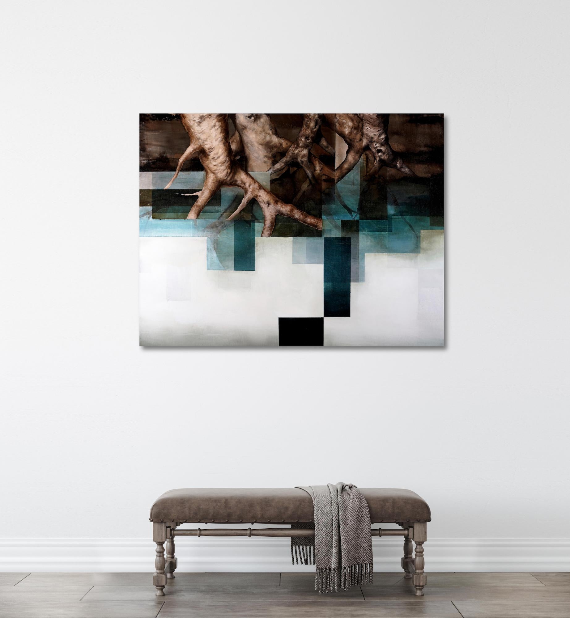 Root III by Joachim van der Vlugt - Semi-abstract painting, blue tones, tree For Sale 2