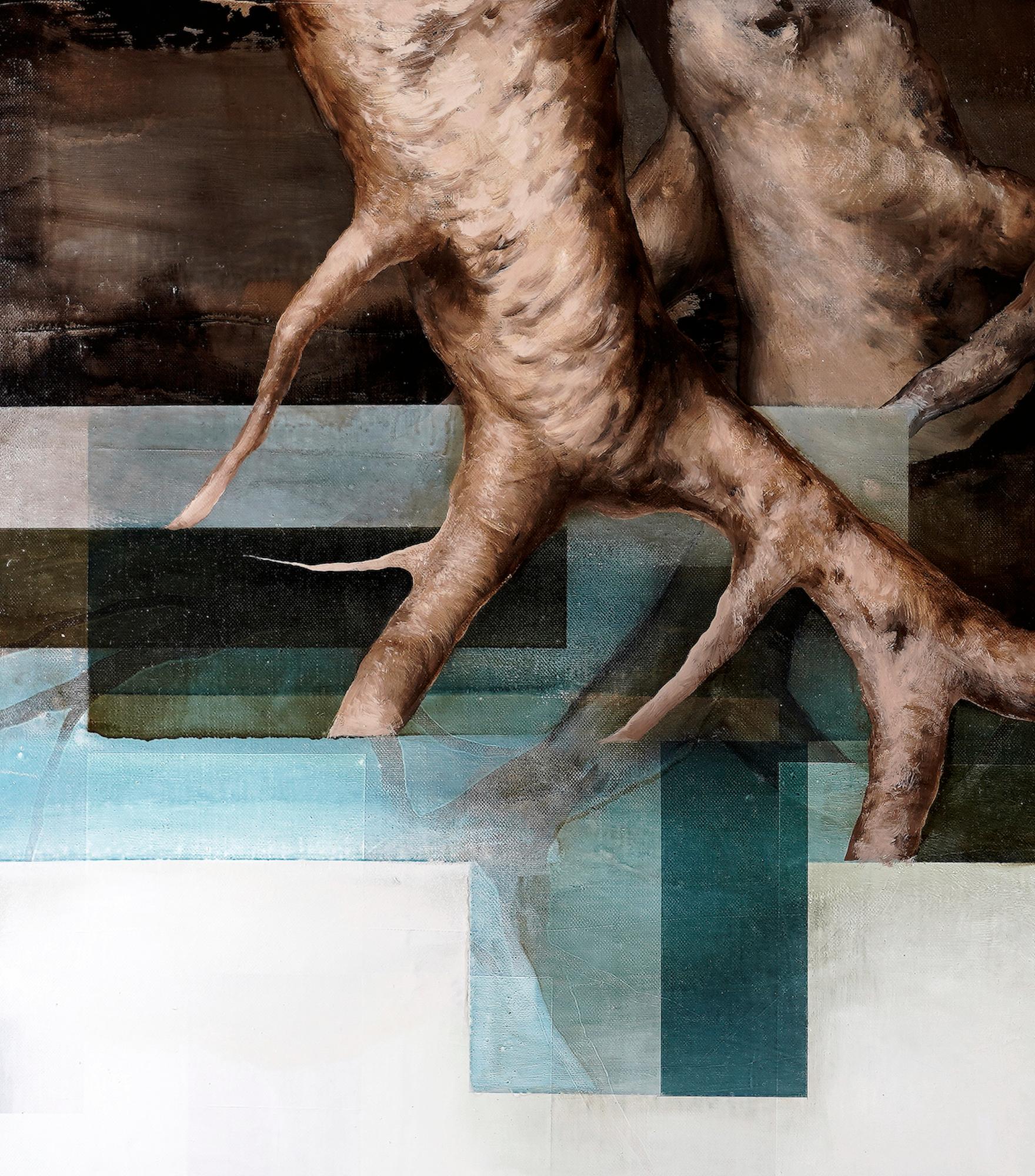 Root III by Joachim van der Vlugt - Semi-abstract painting, blue tones, tree For Sale 3