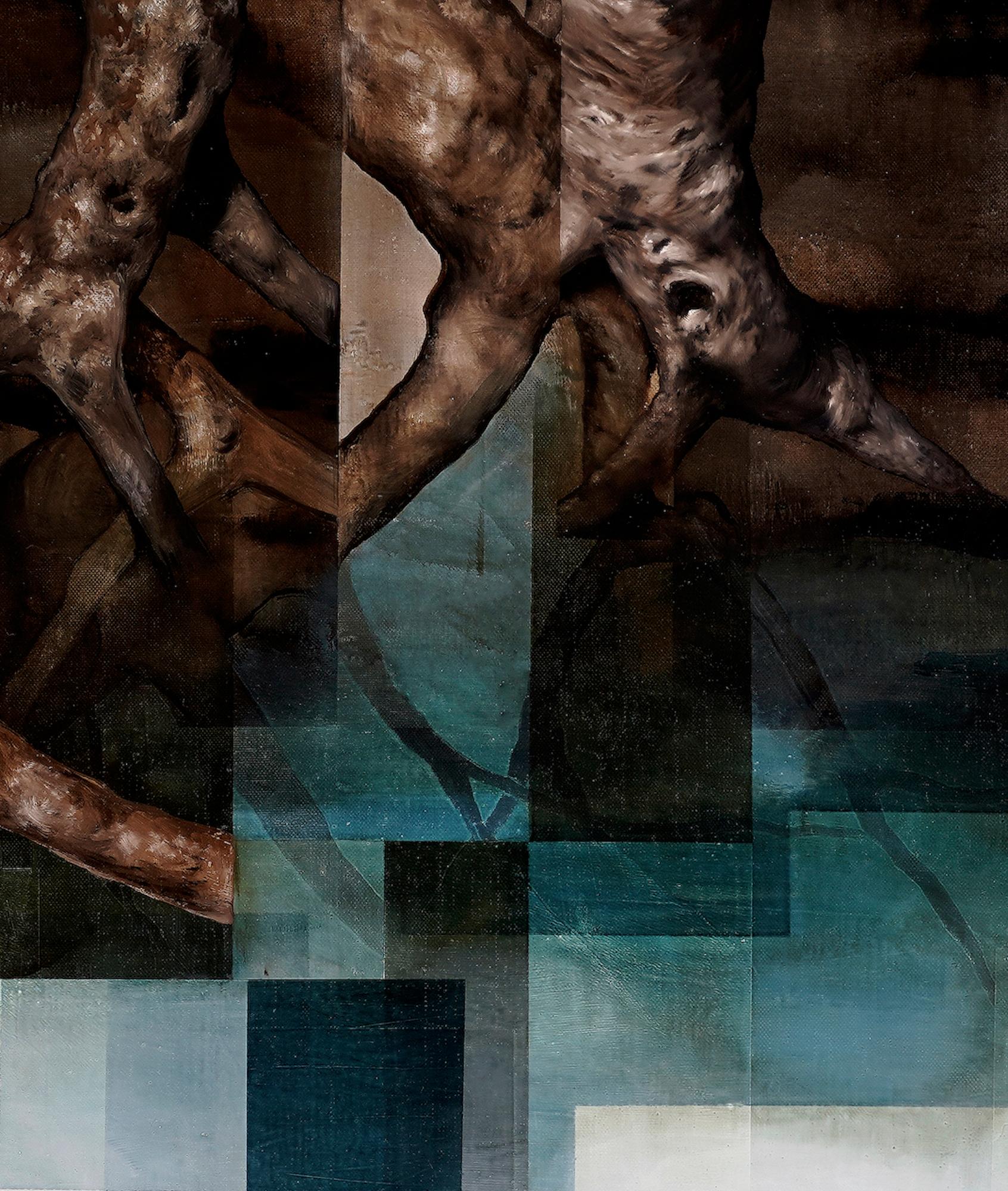 Root III by Joachim van der Vlugt - Semi-abstract painting, blue tones, tree For Sale 4